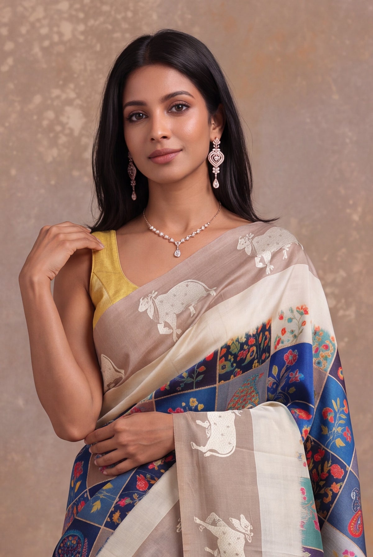 Multicolour Tussar Silk Digital Print Saree - Mokshaa