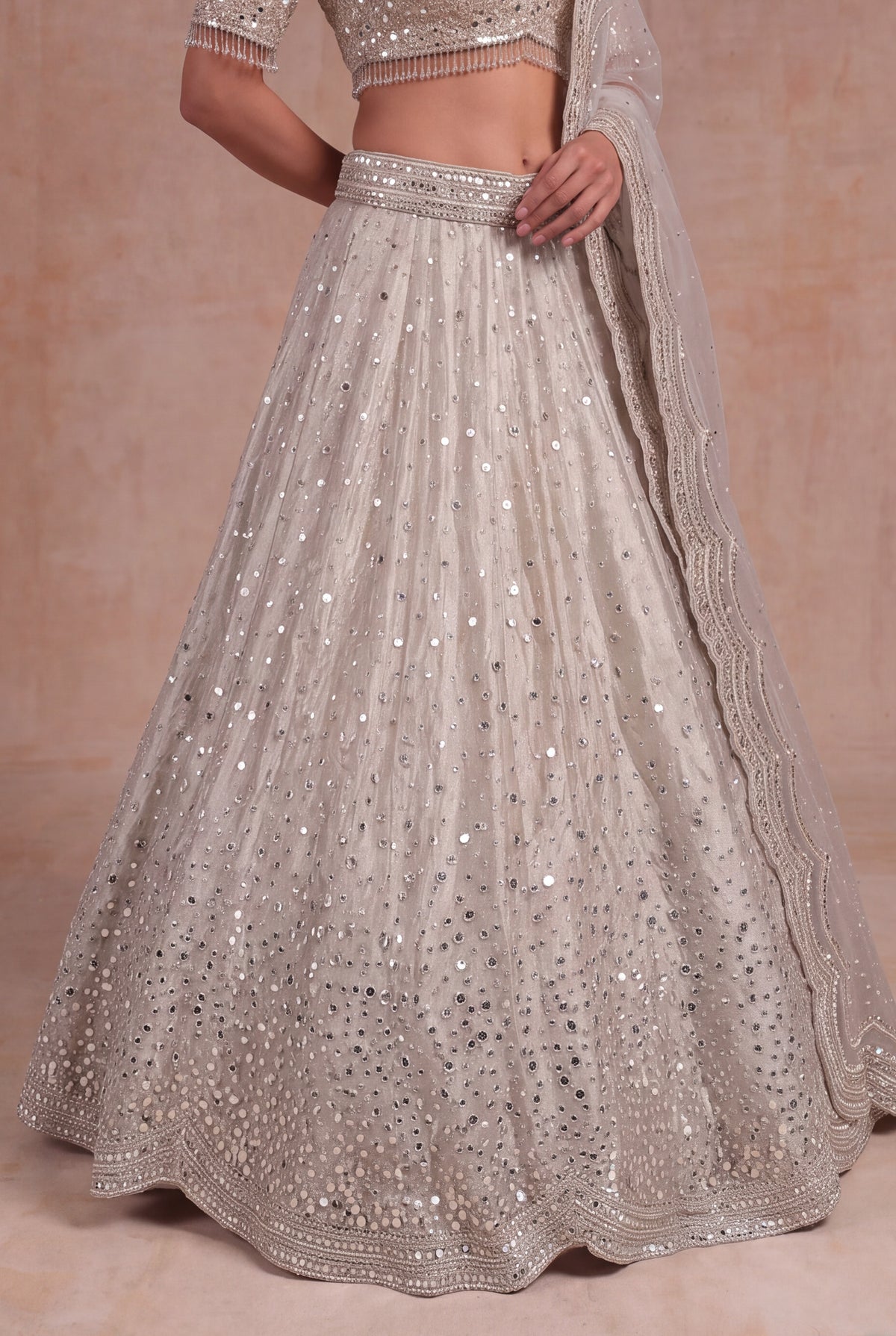 Rose Gold Tissue Lehenga - Mokshaa