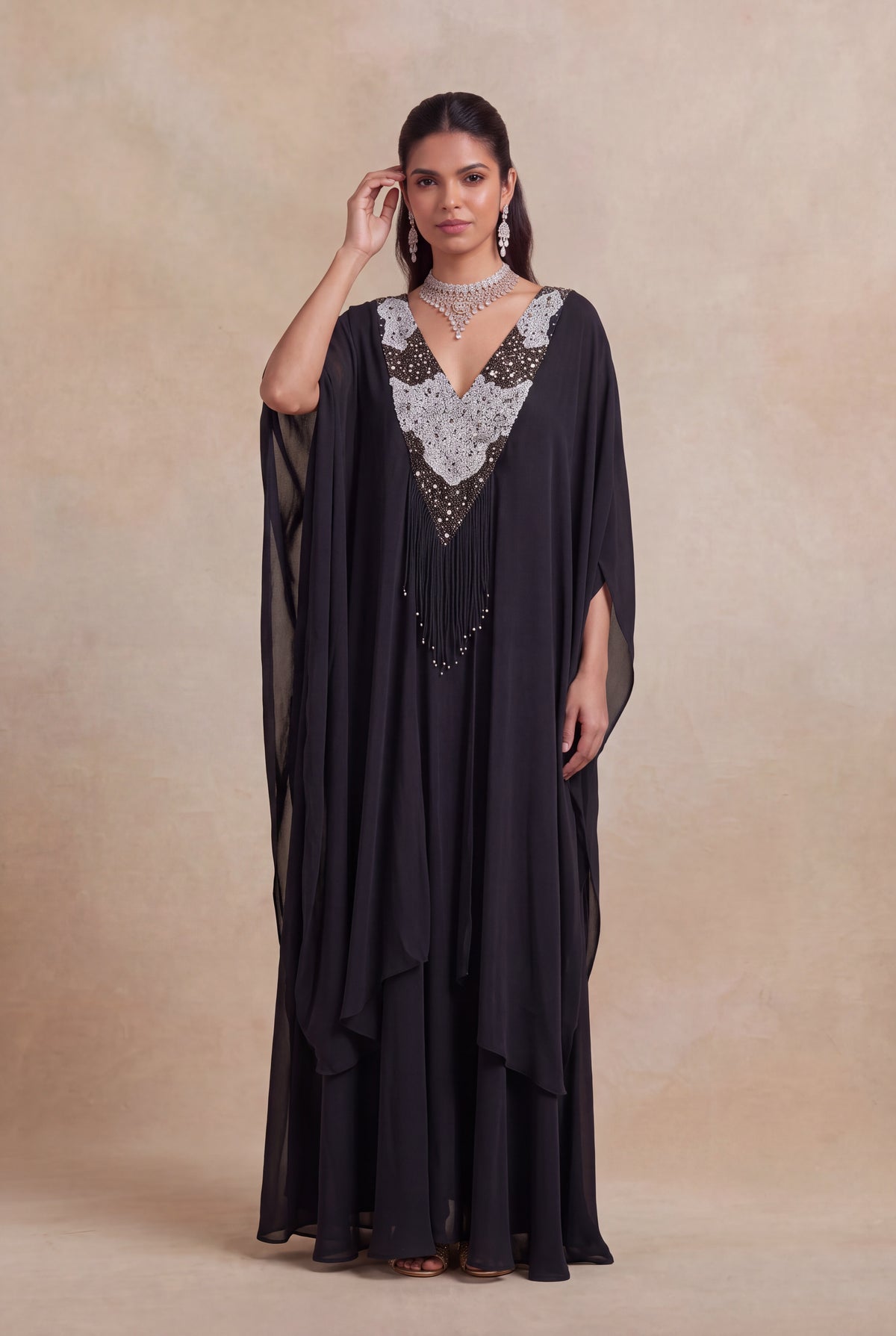 Black Satin Sharara Set - Mokshaa