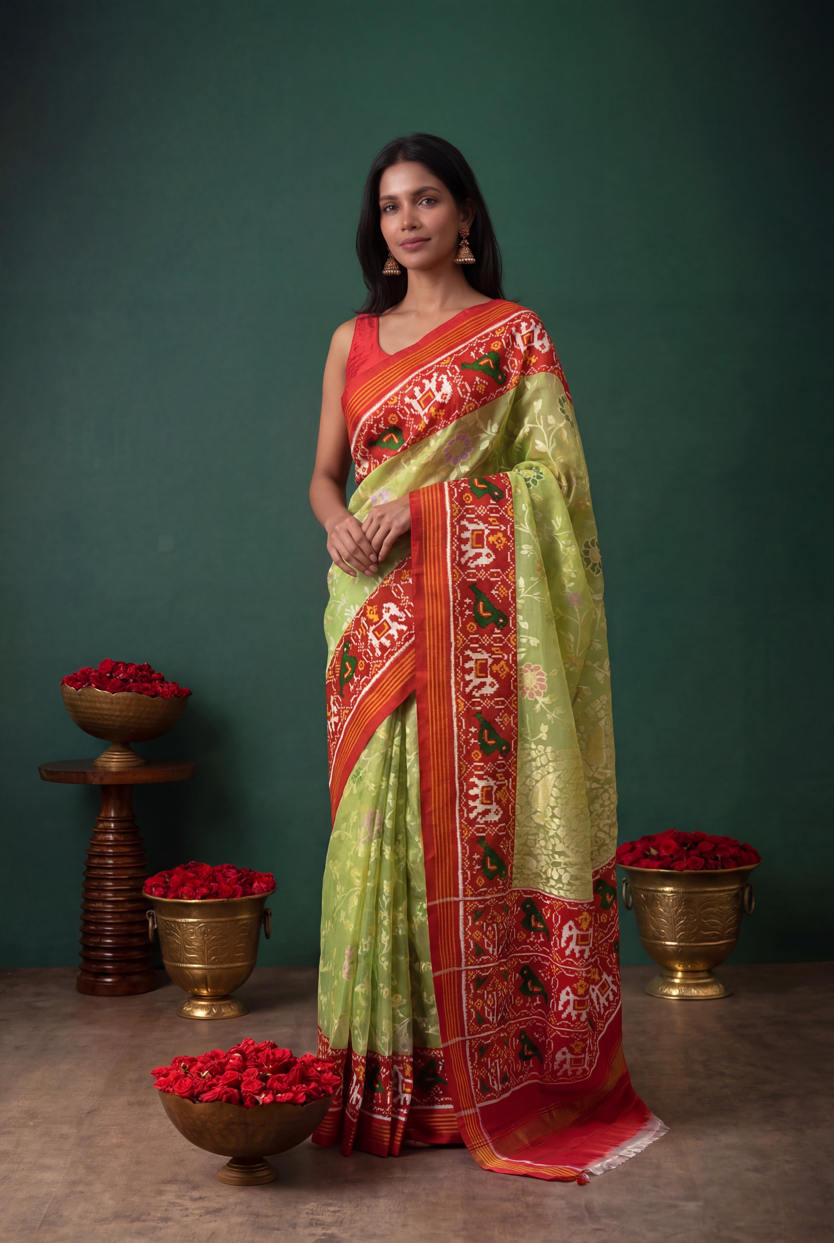 Pastel Green Kora Jamdhani Saree