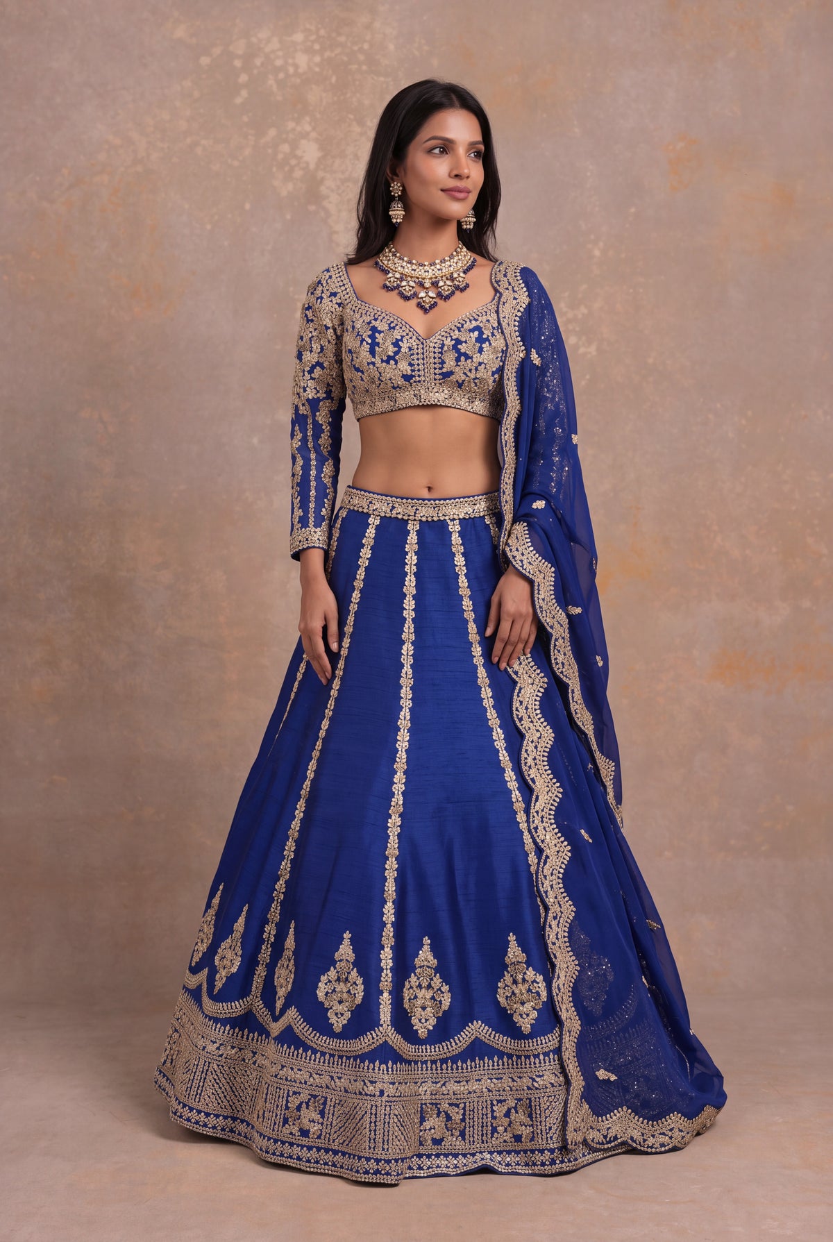 Royal Blue Raw Silk Lehenga - Mokshaa