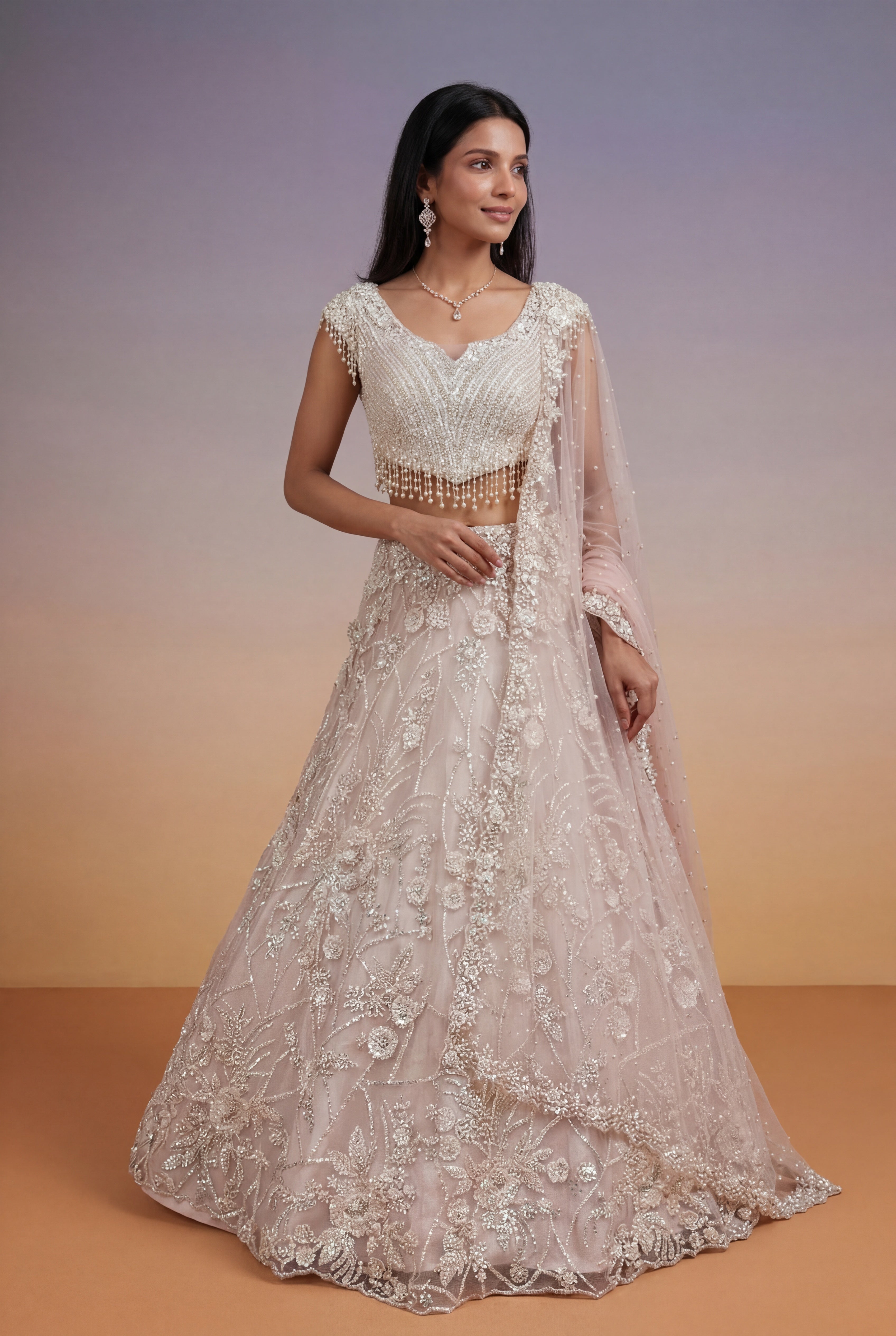 Baby Pink Soft Net Lehenga