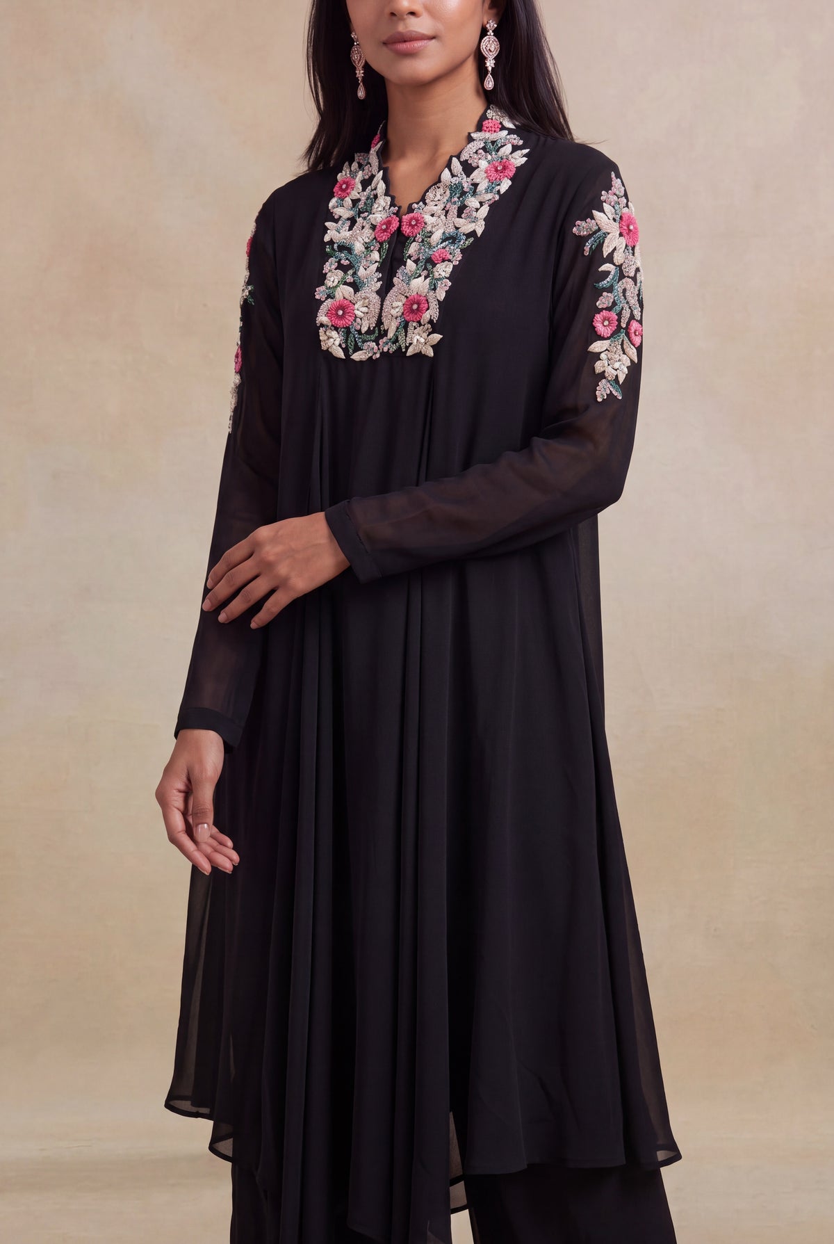 Black Georgette Indo-Western Set - Mokshaa
