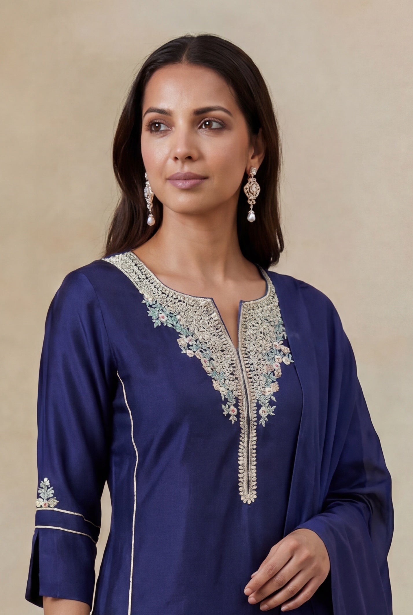 Royal Blue Satin Silk Kurta Set
