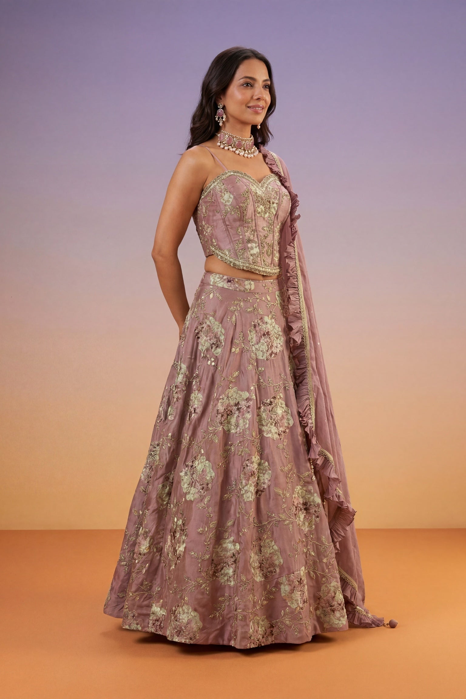 Dusty Rose Tissue Silk Lehenga Co-ord Set