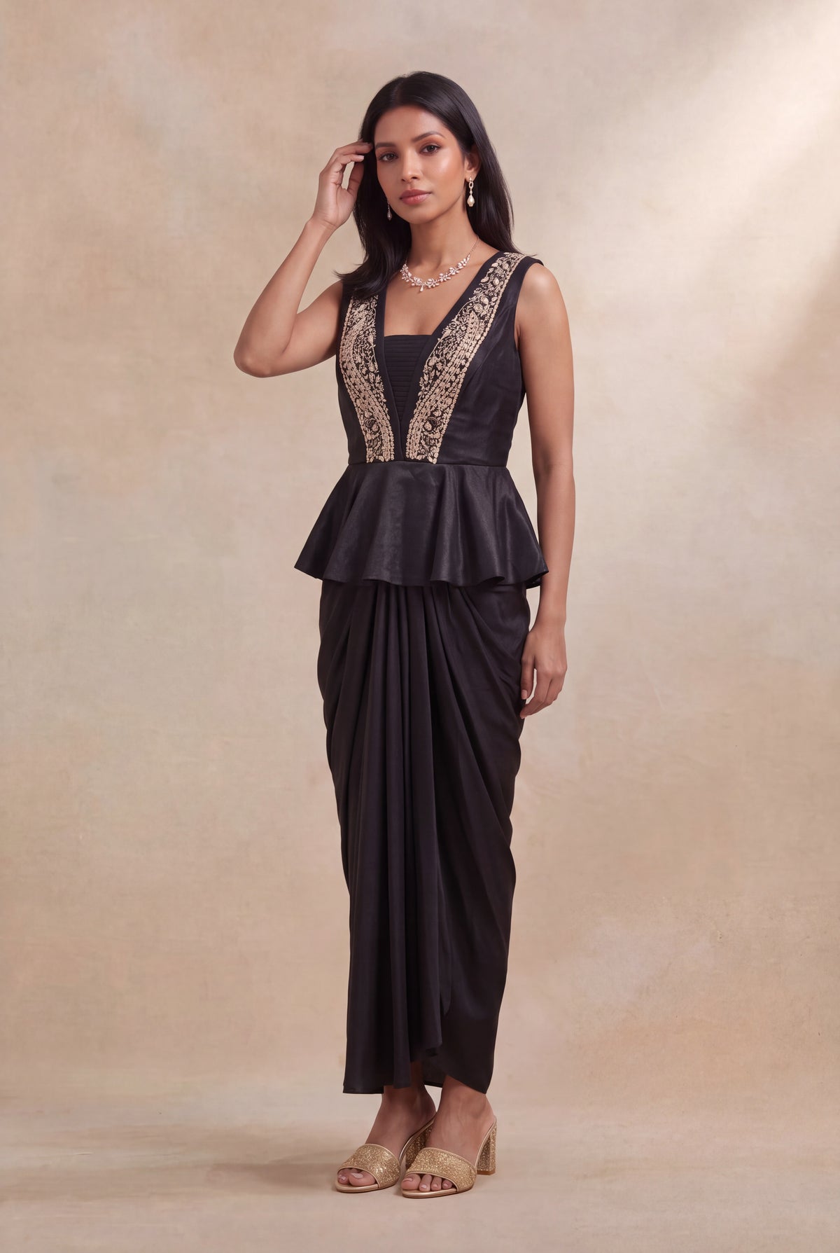 Black Indo-Western Drape Dress - Mokshaa