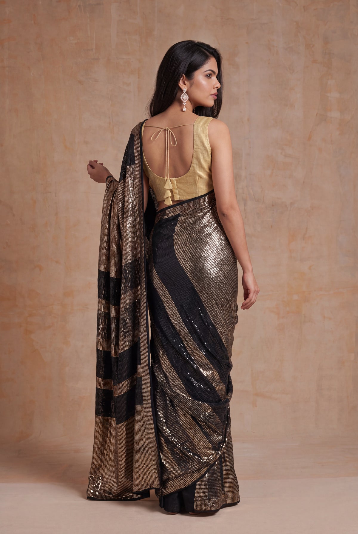 Black Georgette Antique Sequin Saree - Mokshaa