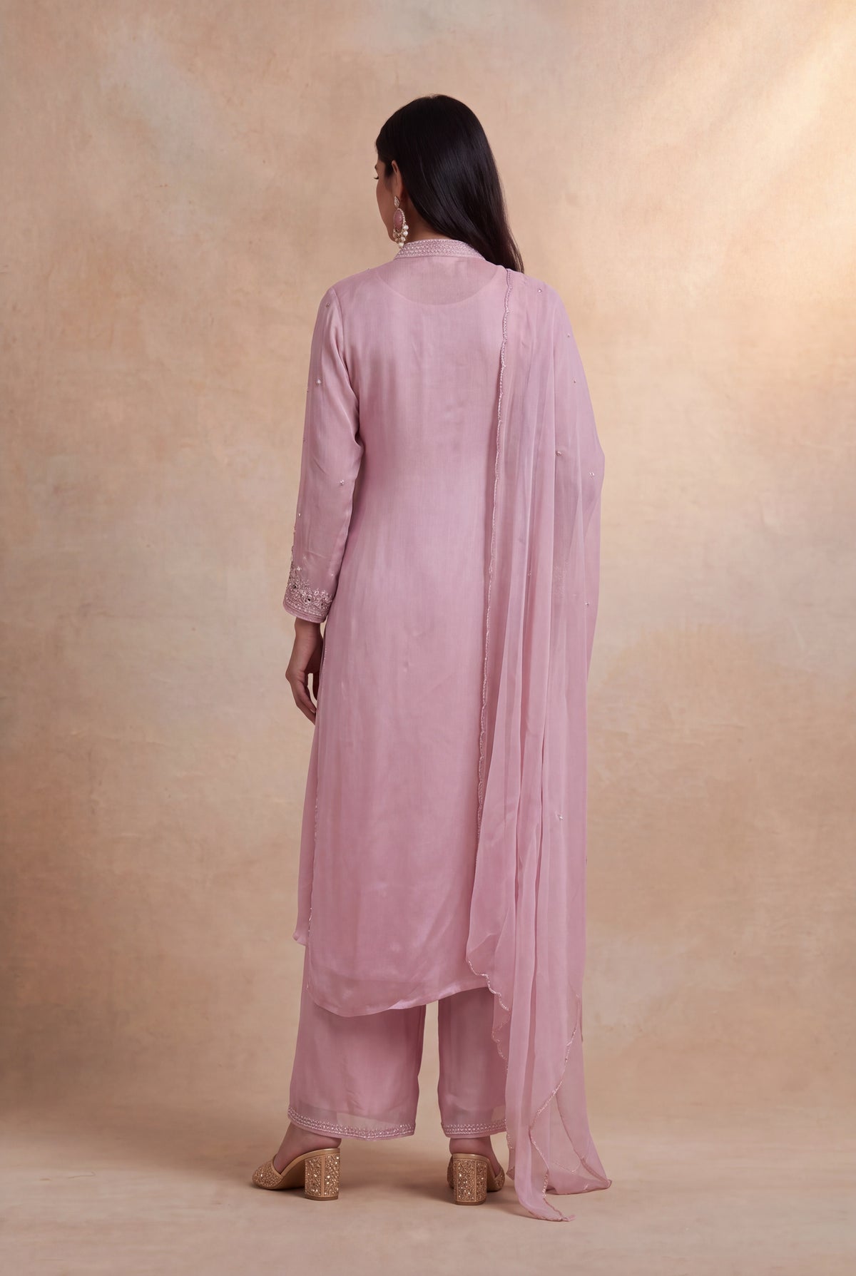Dusty Pink Crepe Indo-Western Sharara Set - Mokshaa