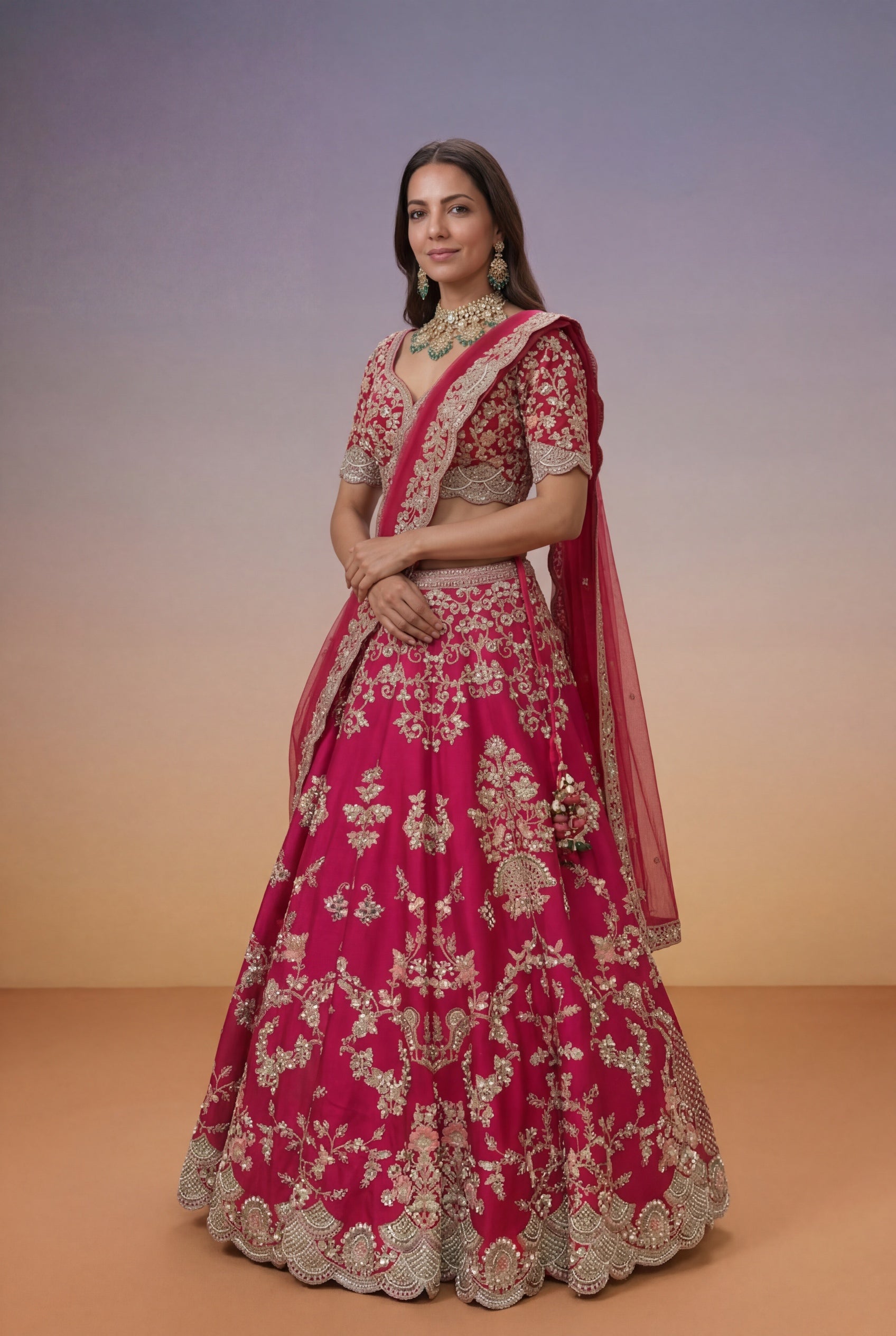 Pink Raw Silk Bridal Lehenga
