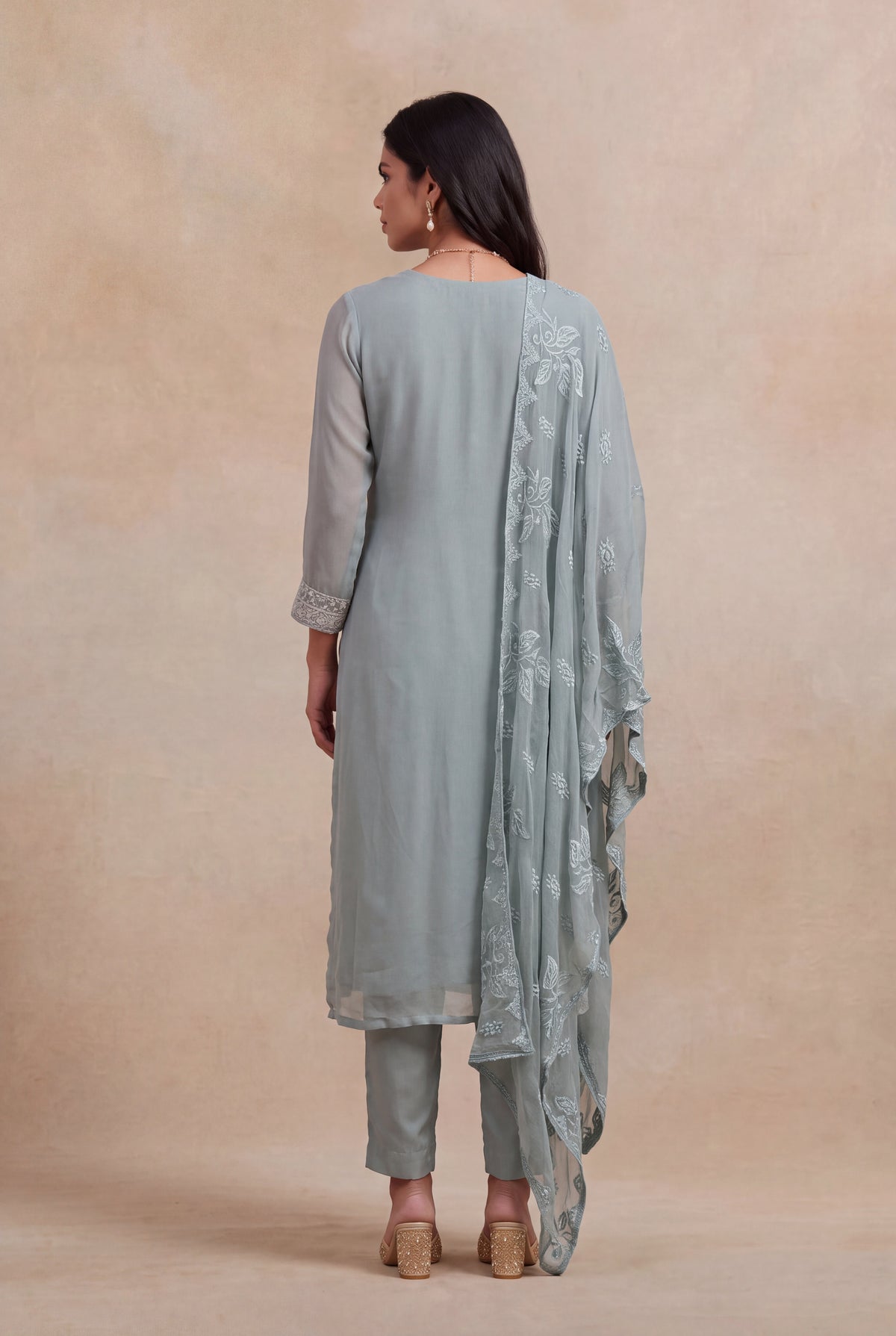 Dusty Blue Georgette Straight-Cut Salwar Suit - Mokshaa