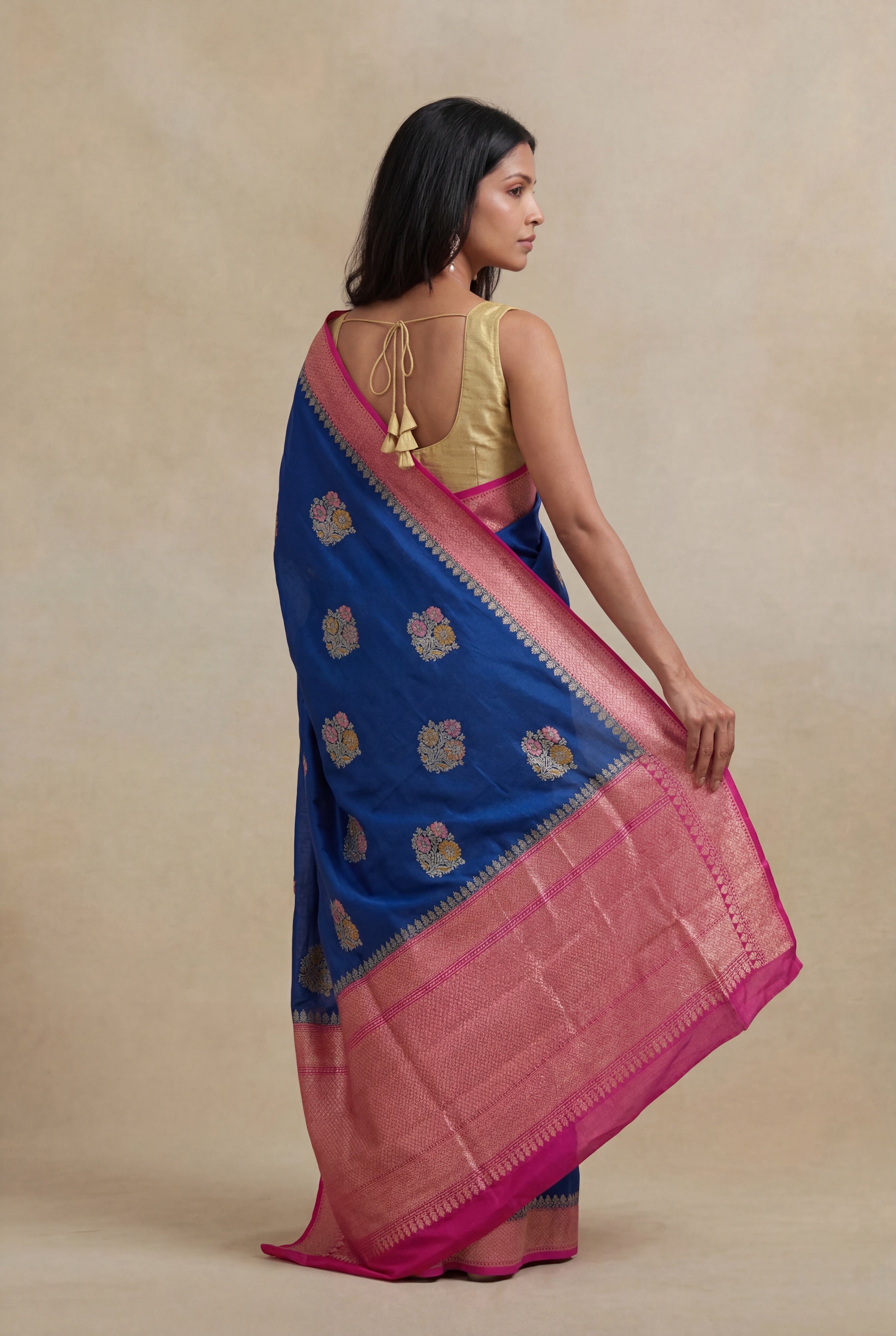 Royal Blue Tussar Georgette Saree