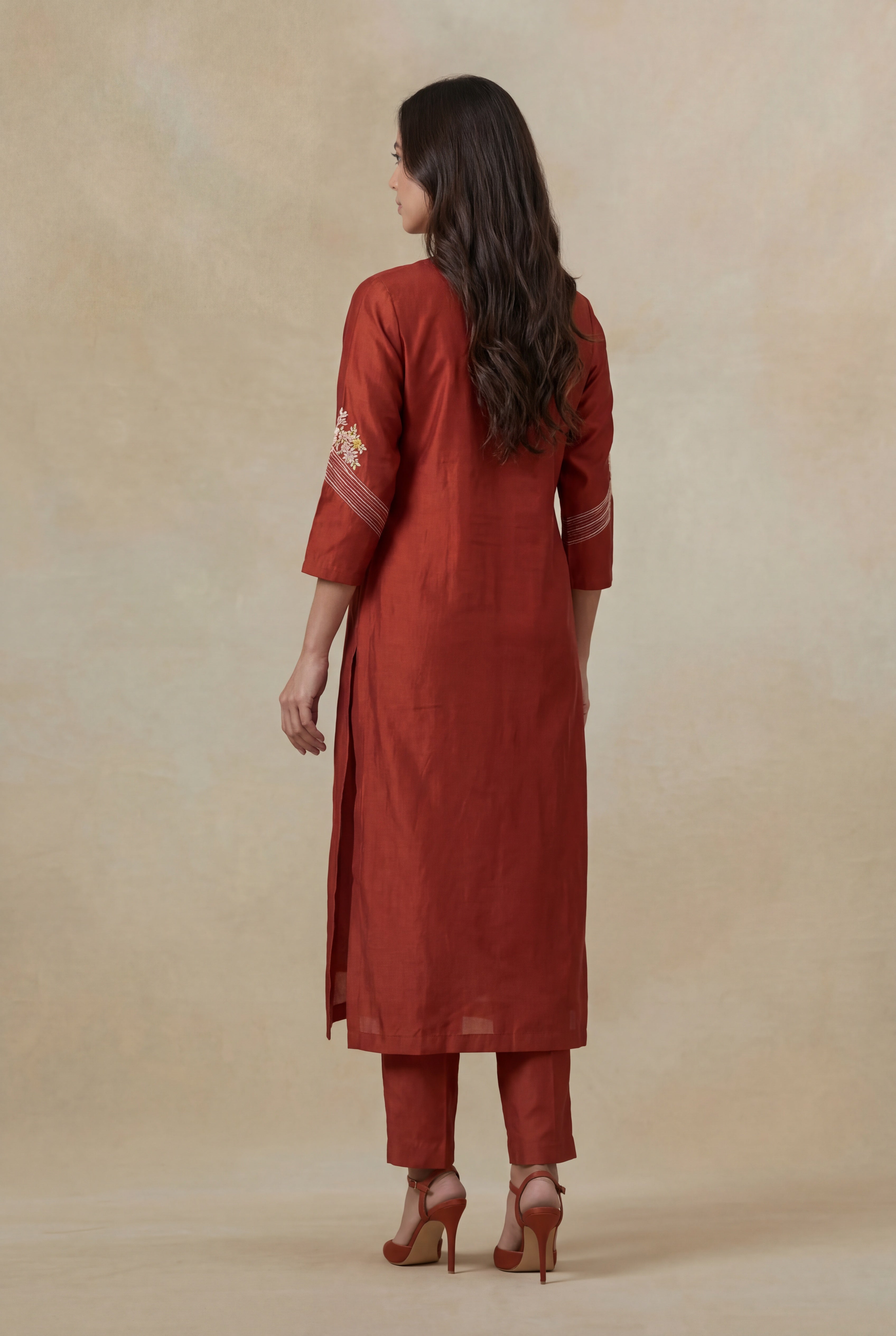 Rust Satin Silk Kurta Set