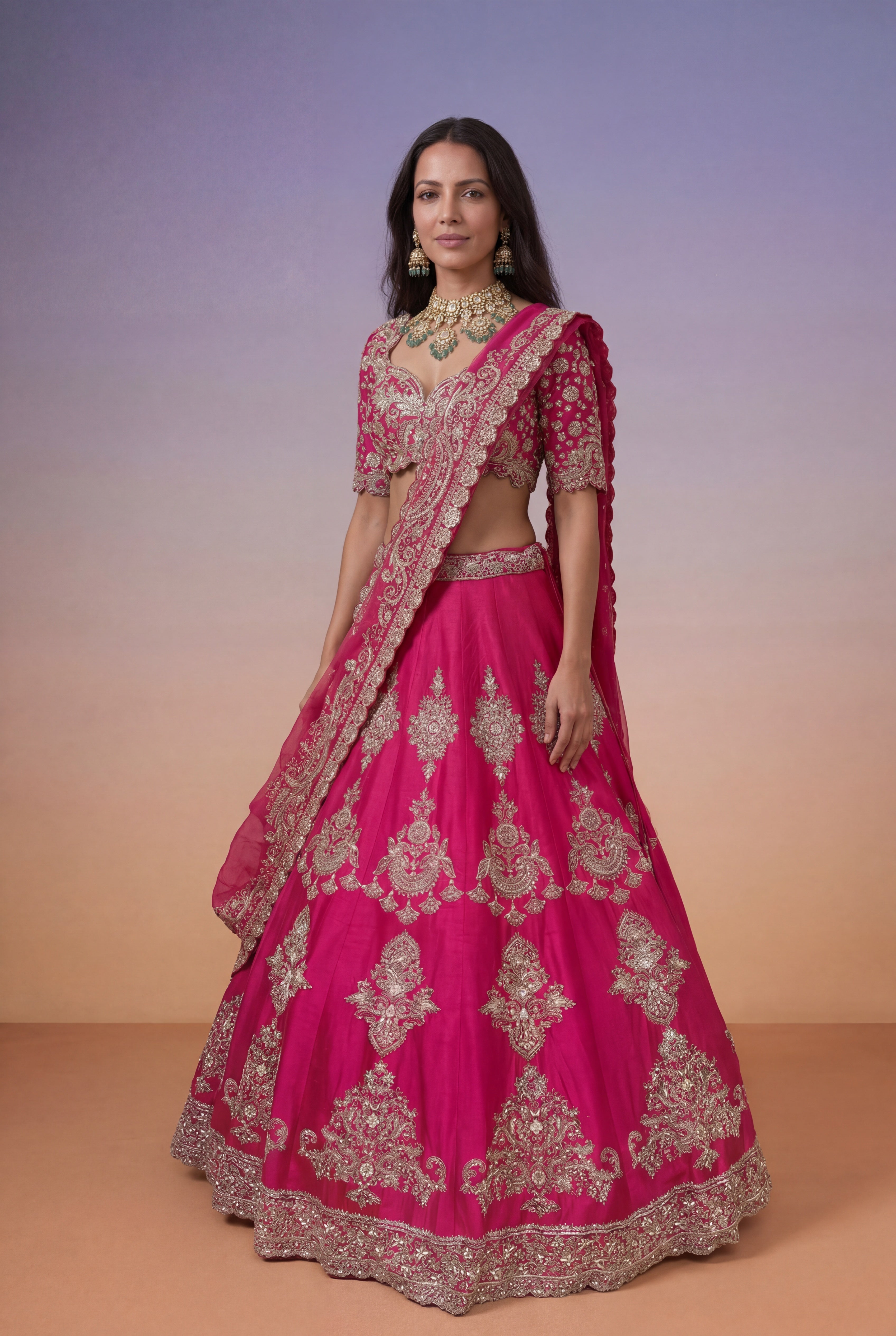 Rani Pink Raw Silk Bridal Lehenga