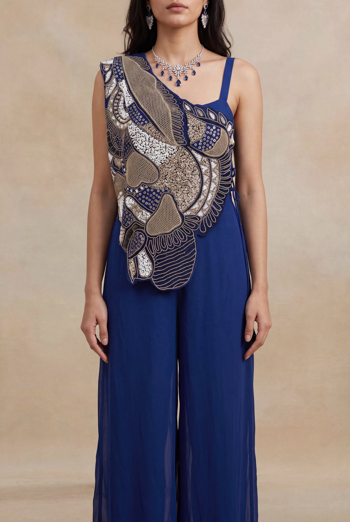 Royal Blue Crepe Jumpsuit - Mokshaa