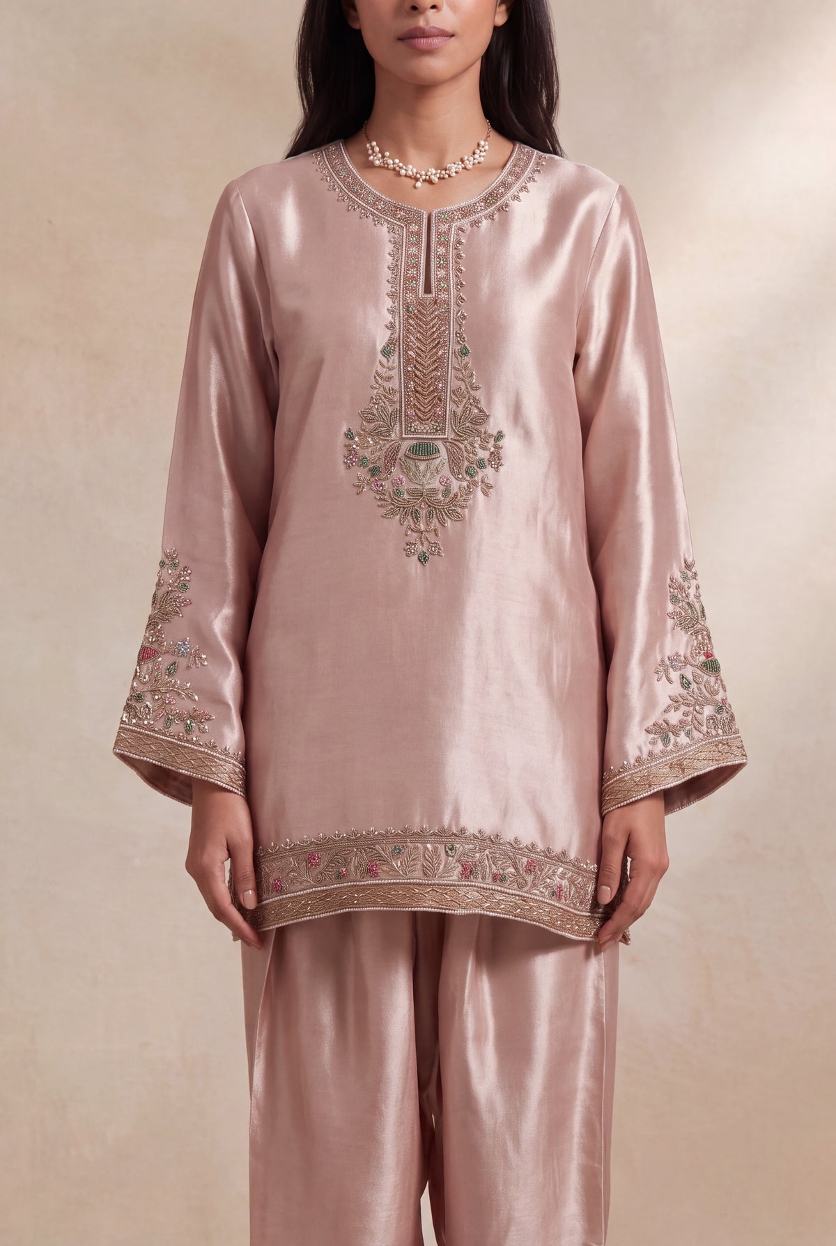 Blush Pink Tissue Indo-Western Set - Mokshaa