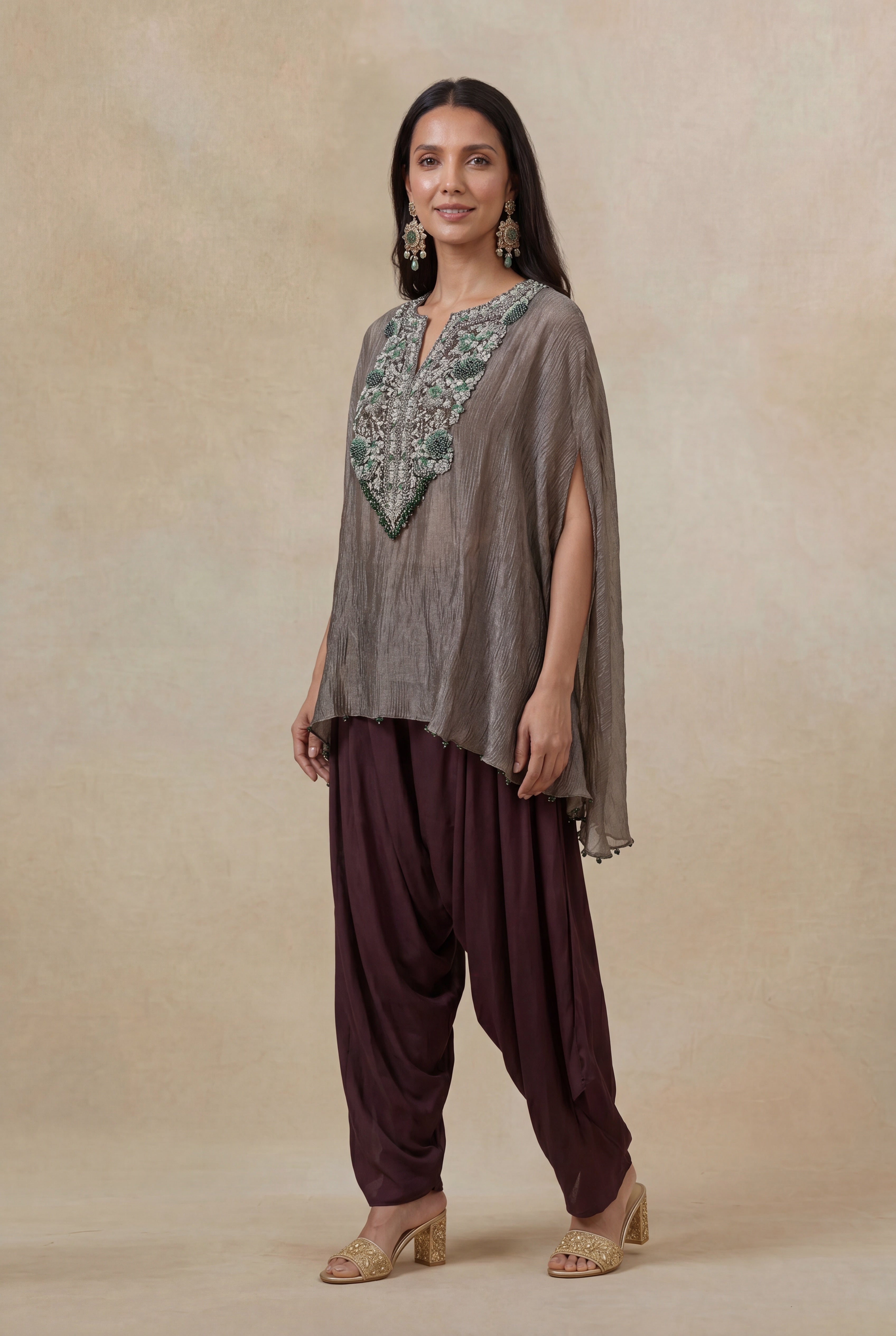 Grey Organza Crush Indo-Western Set