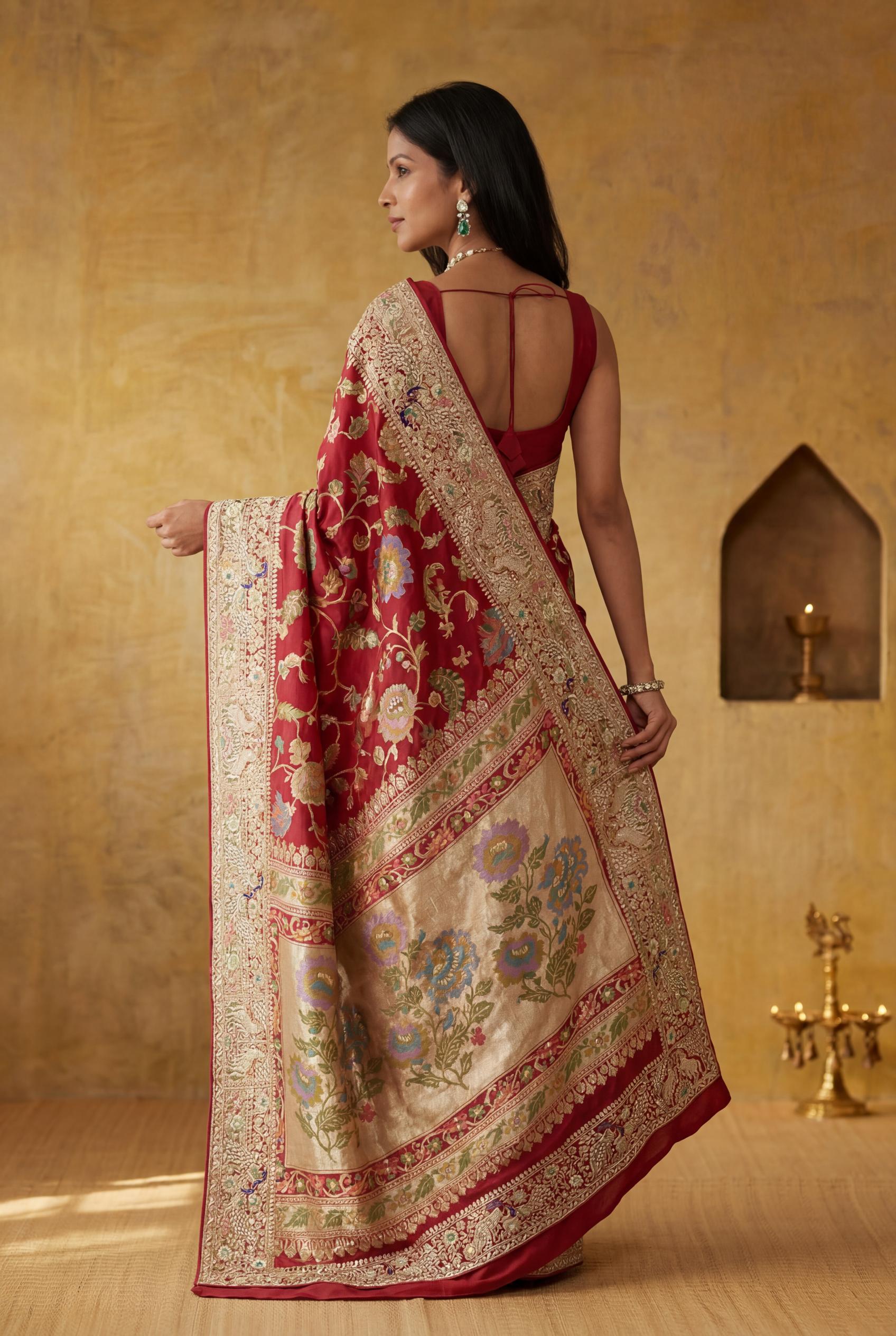 Red Chanderi Silk Saree