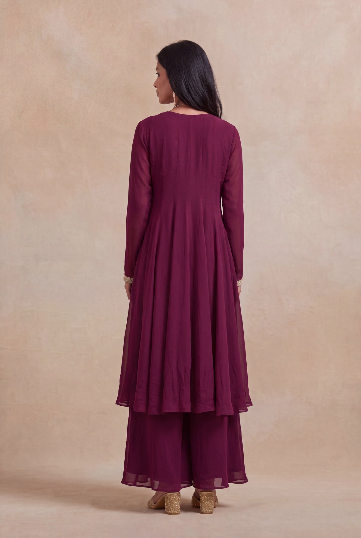 Wine Georgette Indo-Western Set - Mokshaa