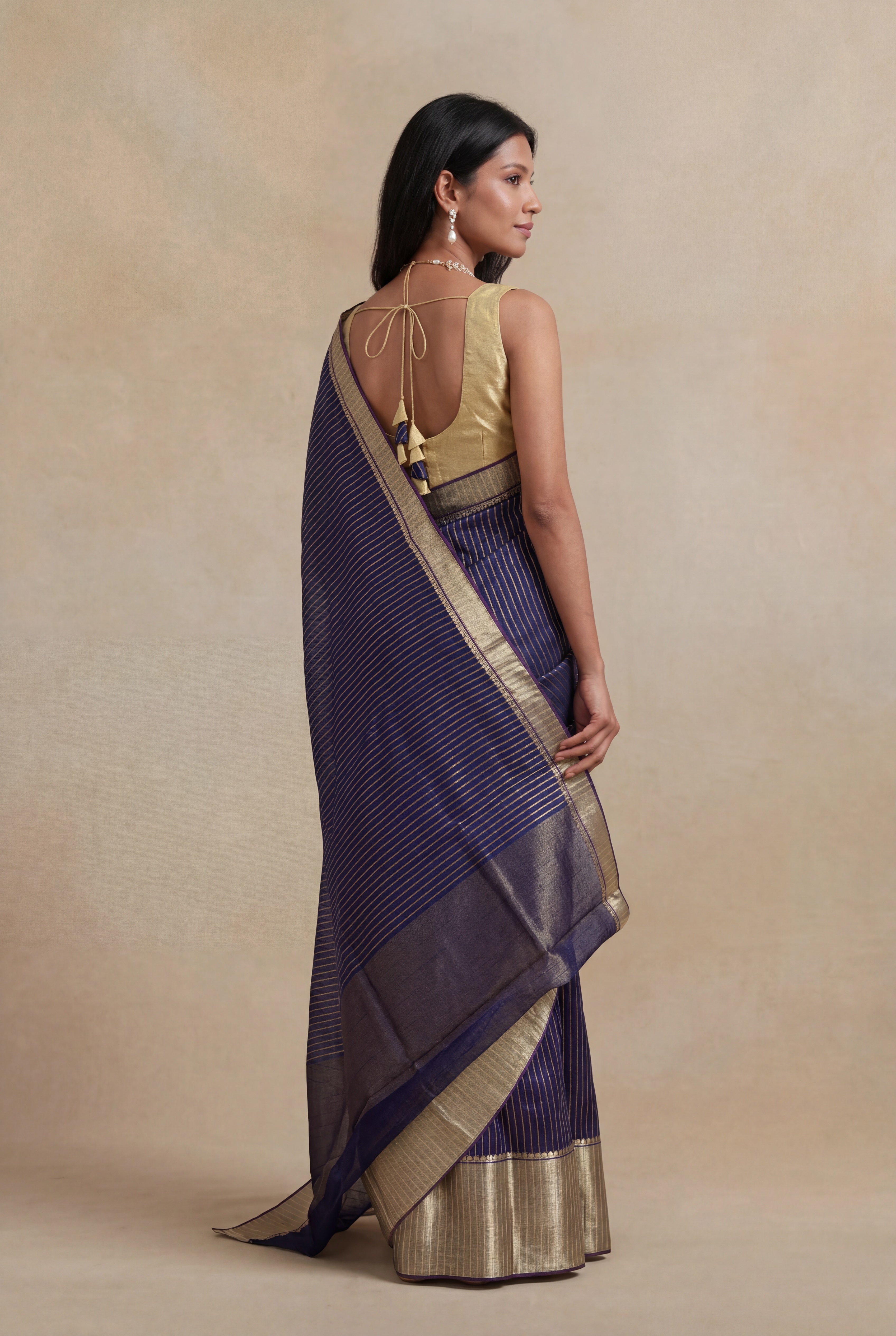Navy Blue Banarasi Chanderi Silk Saree