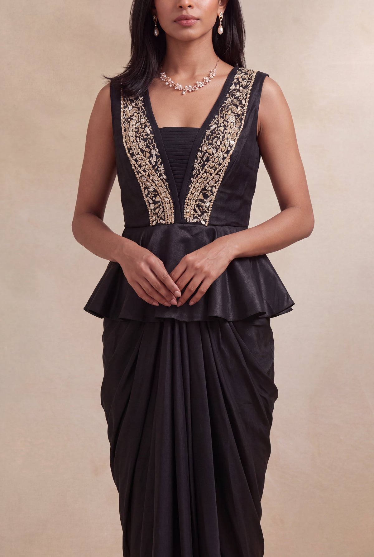 Black Indo-Western Drape Dress - Mokshaa