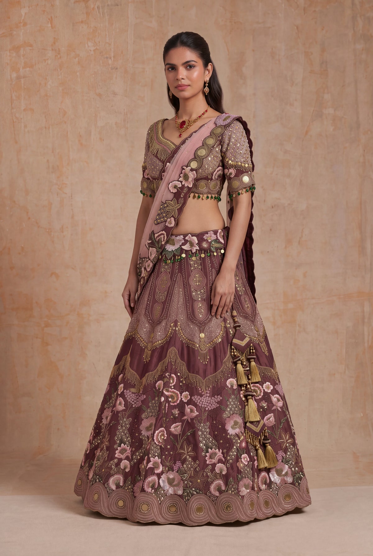 Wine Silk Lehenga - Mokshaa