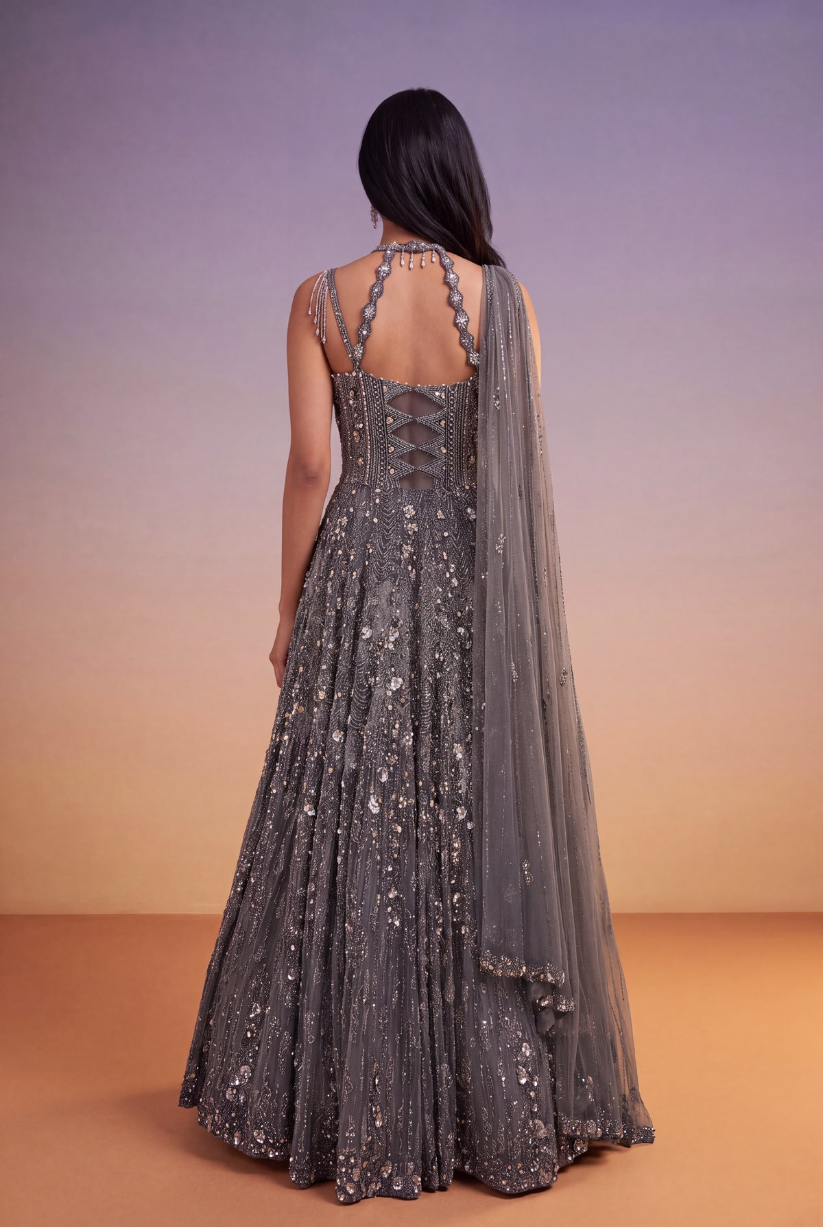 Grey Net Gown - Mokshaa