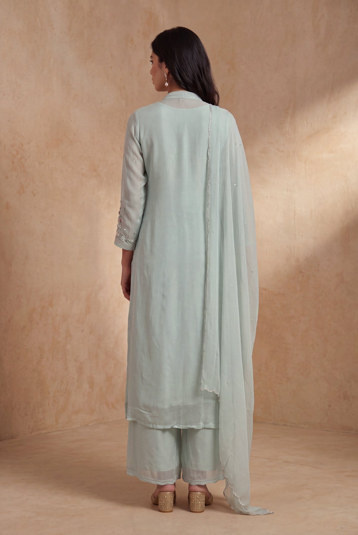 Powder Blue Crepe Indo-Western Sharara Set - Mokshaa