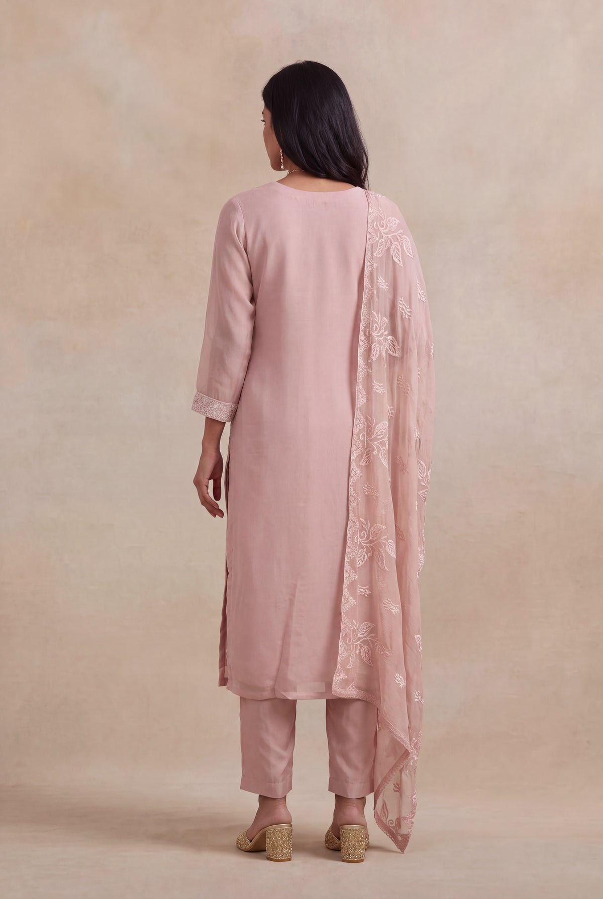 Blush Pink Georgette Straight-Cut Salwar Suit - Mokshaa