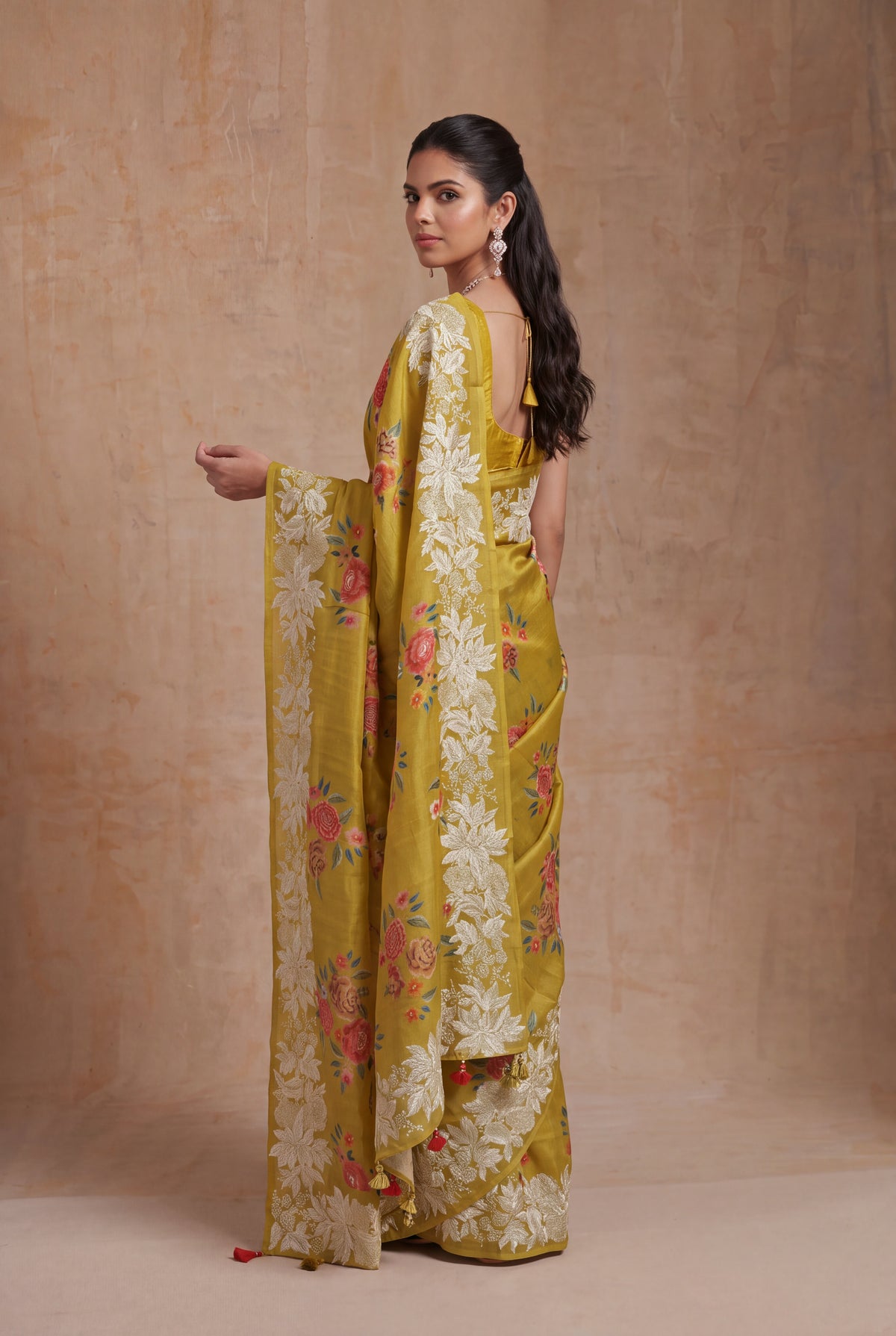 Mustard Yellow Tussar Silk Saree - Mokshaa