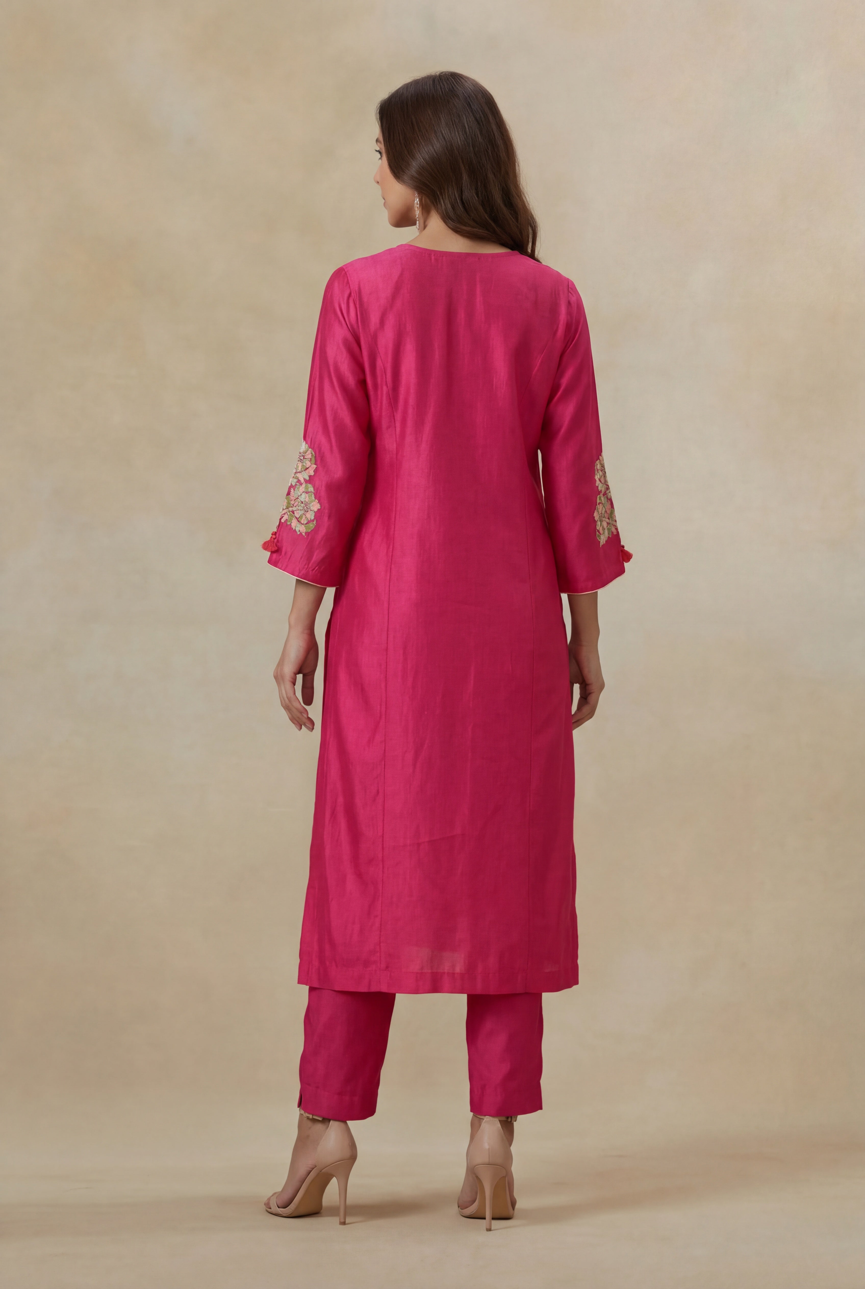 Hot Pink Satin Silk Kurta Set
