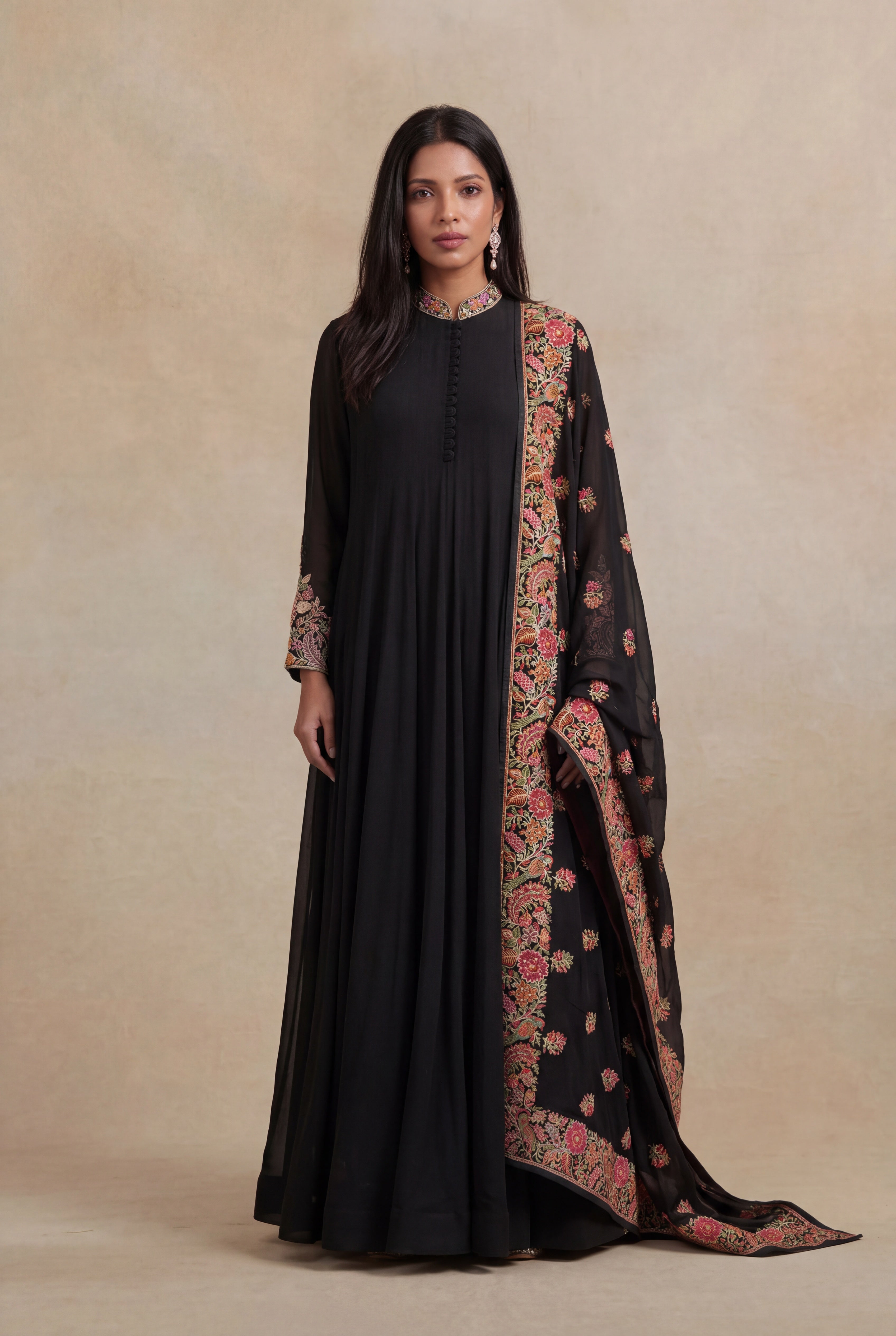 Black Grape Fabric Embroidered Anarkali Suit
