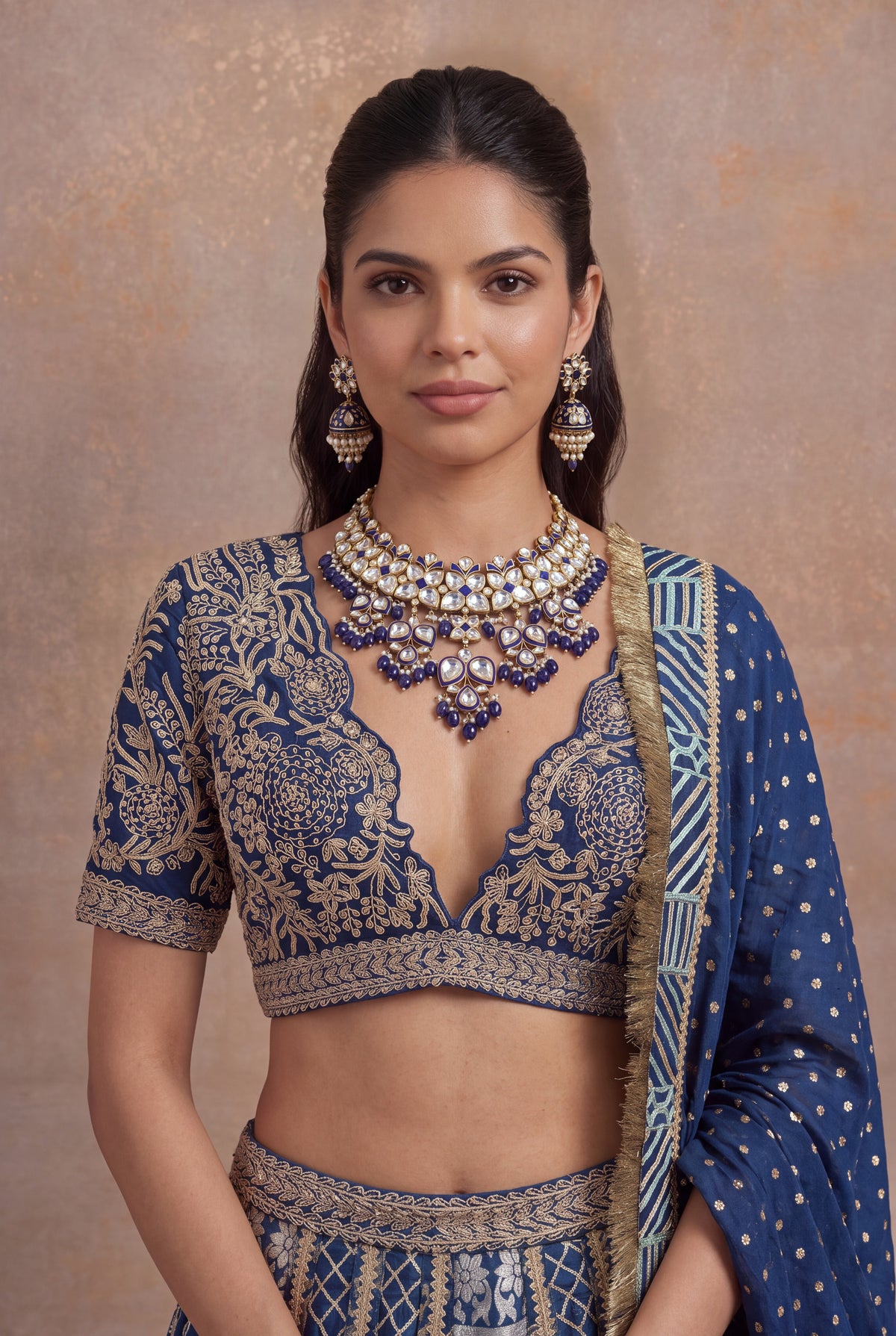 Royal Blue Banarasi Lehenga - Mokshaa