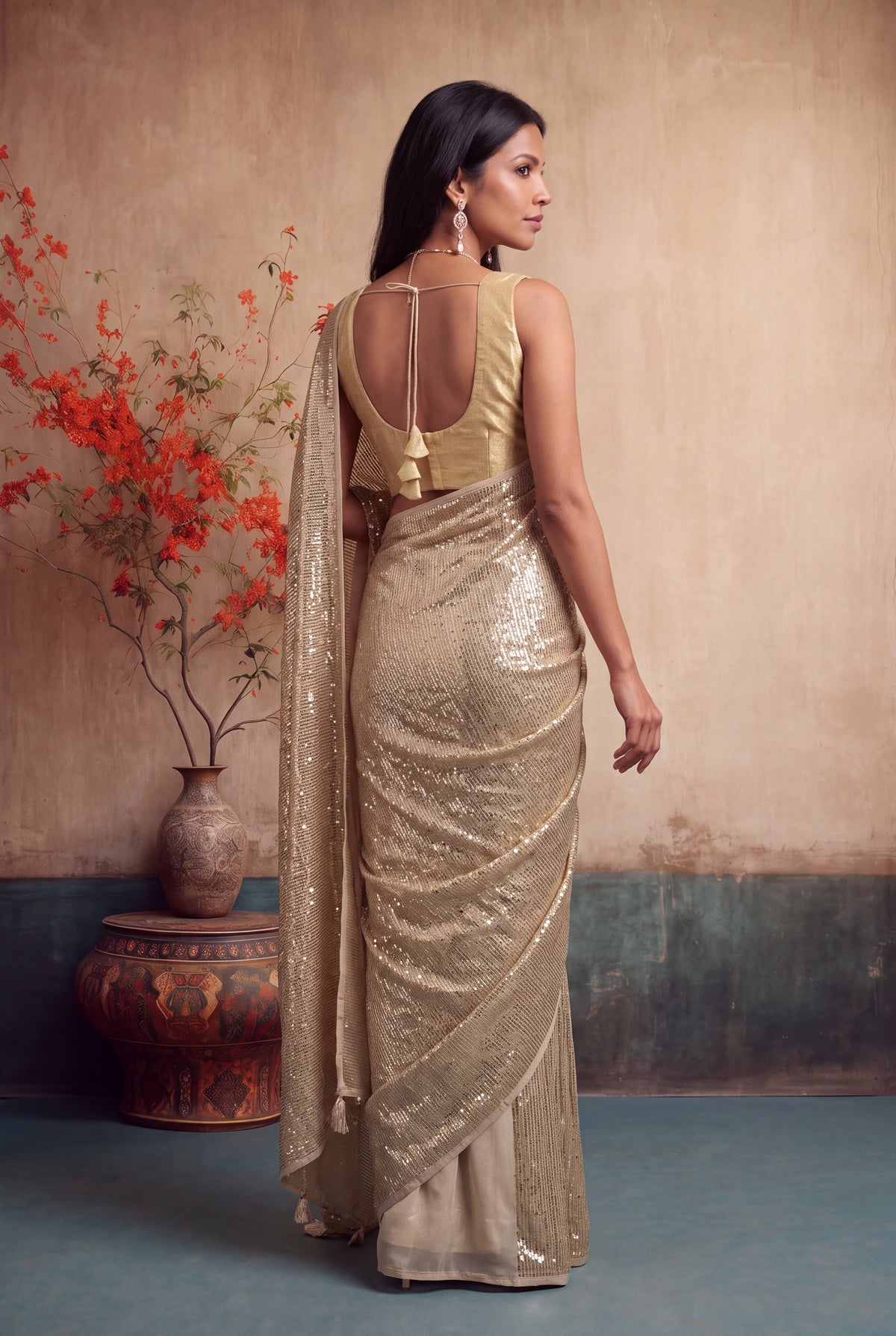 Beige Georgette Saree - Mokshaa