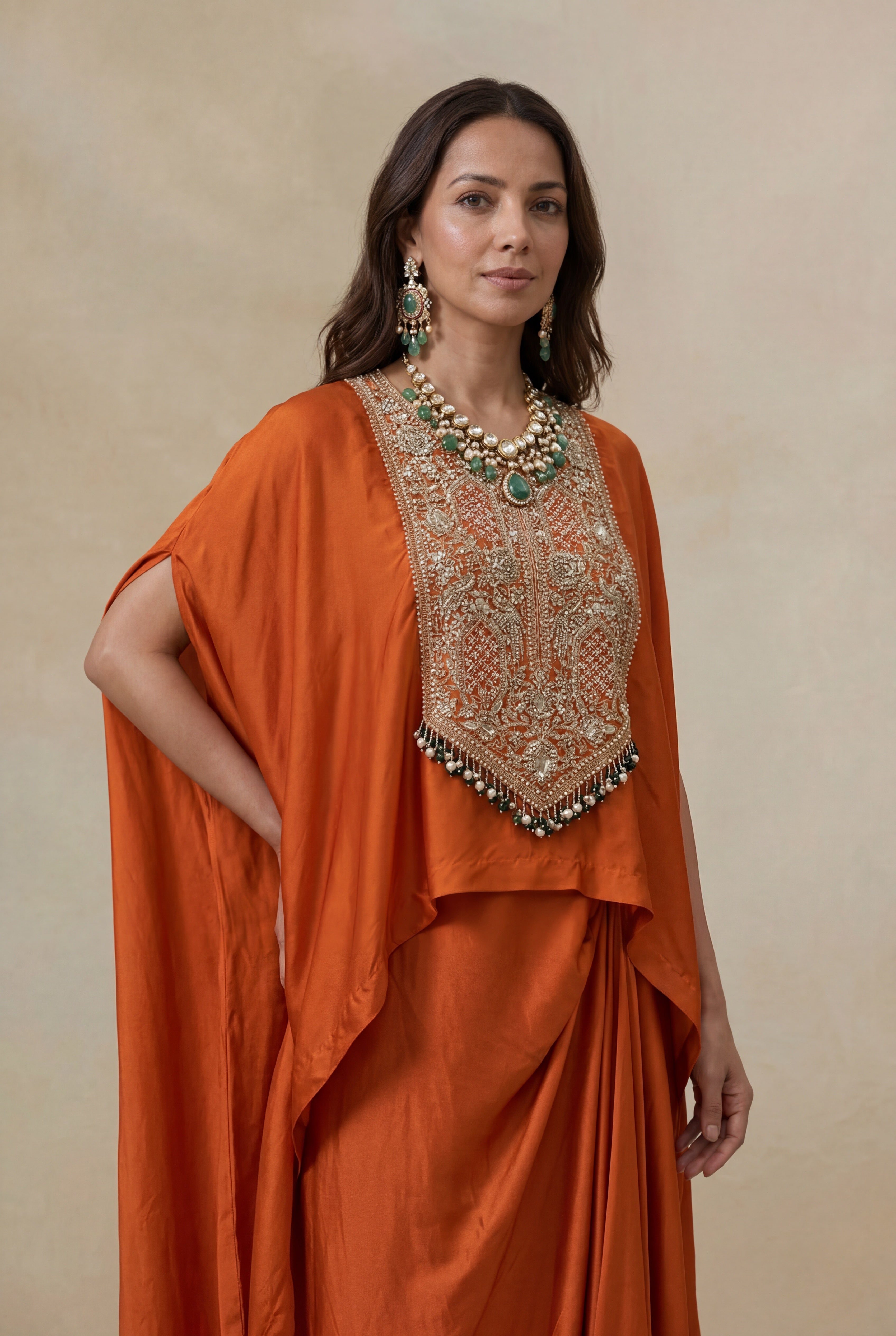 Rust Orange Satin Indo-Western Set