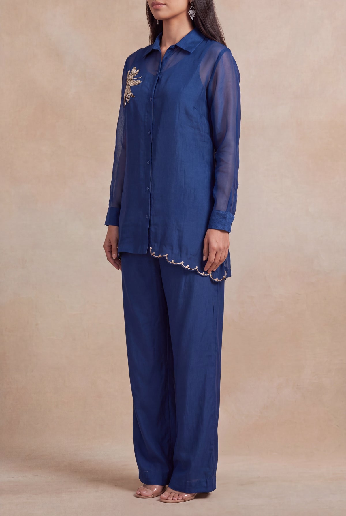 Royal Blue Organza Co-ord Set - Mokshaa