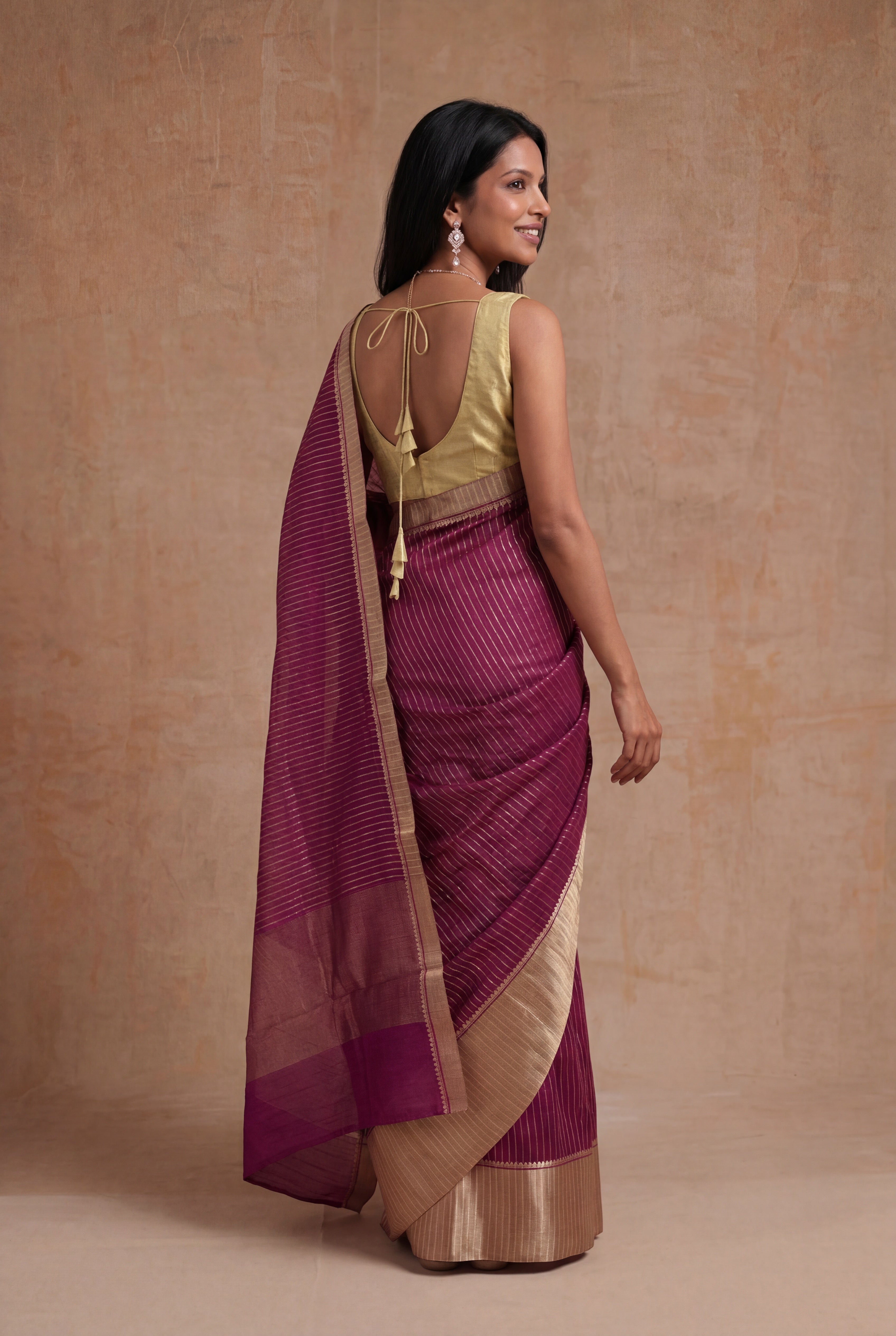 Wine Banarasi Chanderi Silk Saree