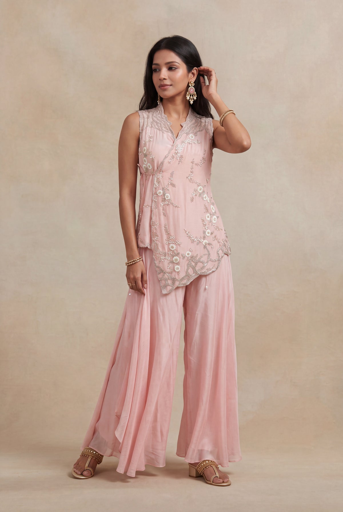 Blush Pink Silk Palazzo Set - Mokshaa