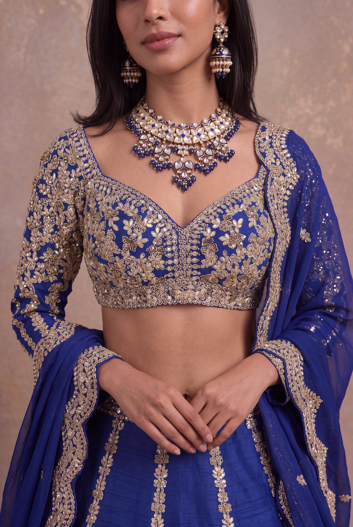 Royal Blue Raw Silk Lehenga - Mokshaa