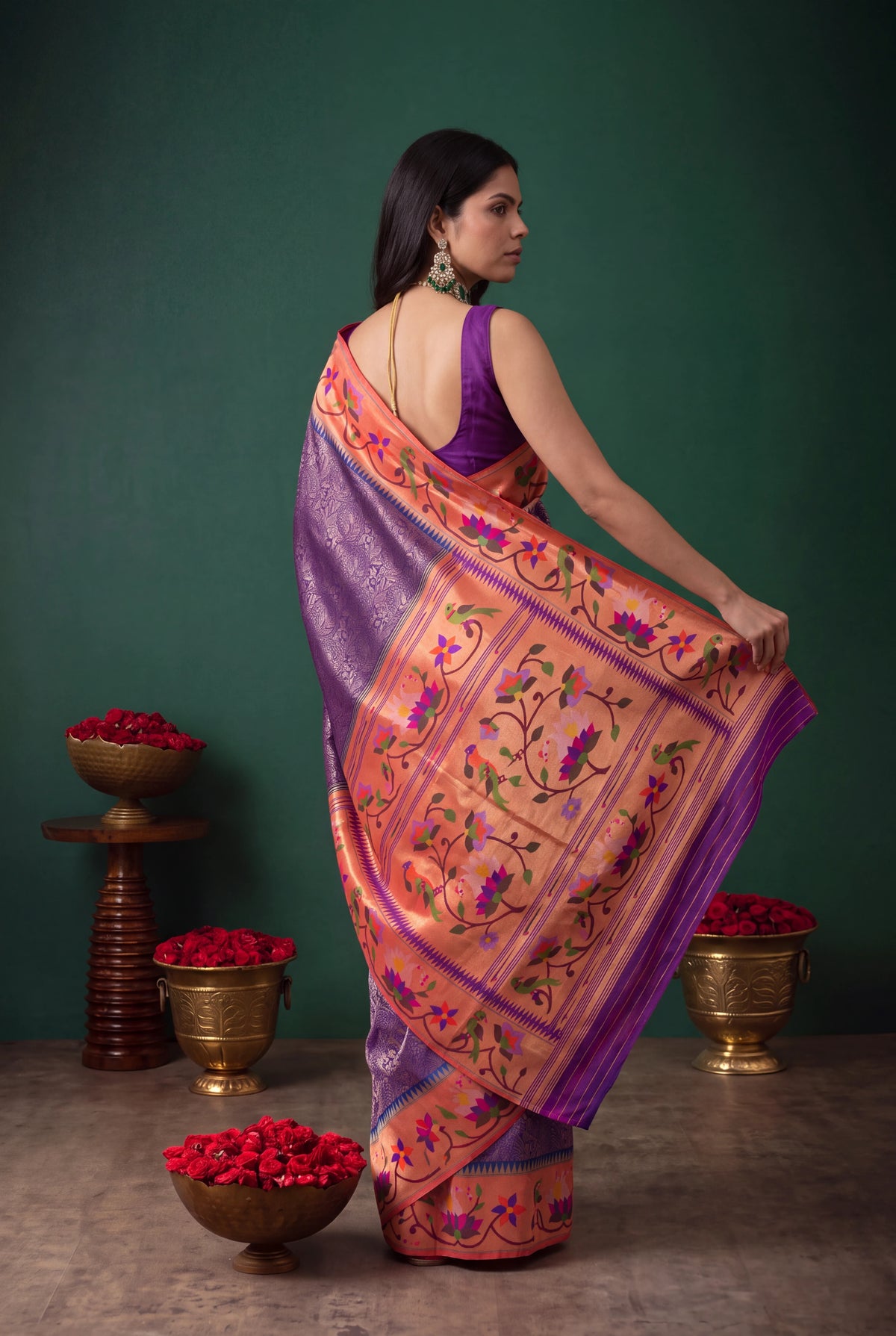 Purple Banarasi Silk Fusion Saree - Mokshaa