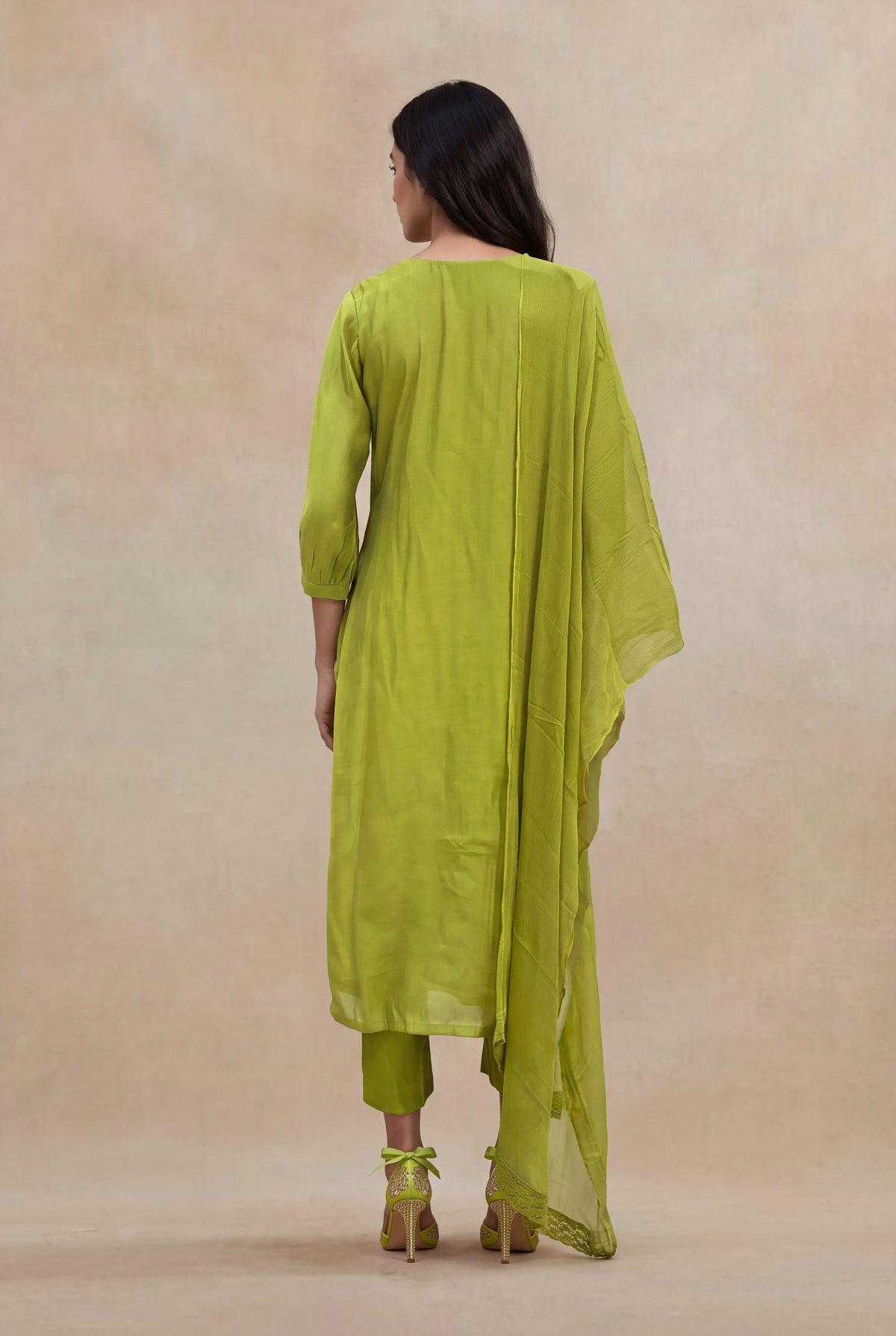 Lime Green Mul Cotton Straight-Cut Salwar Set - Mokshaa
