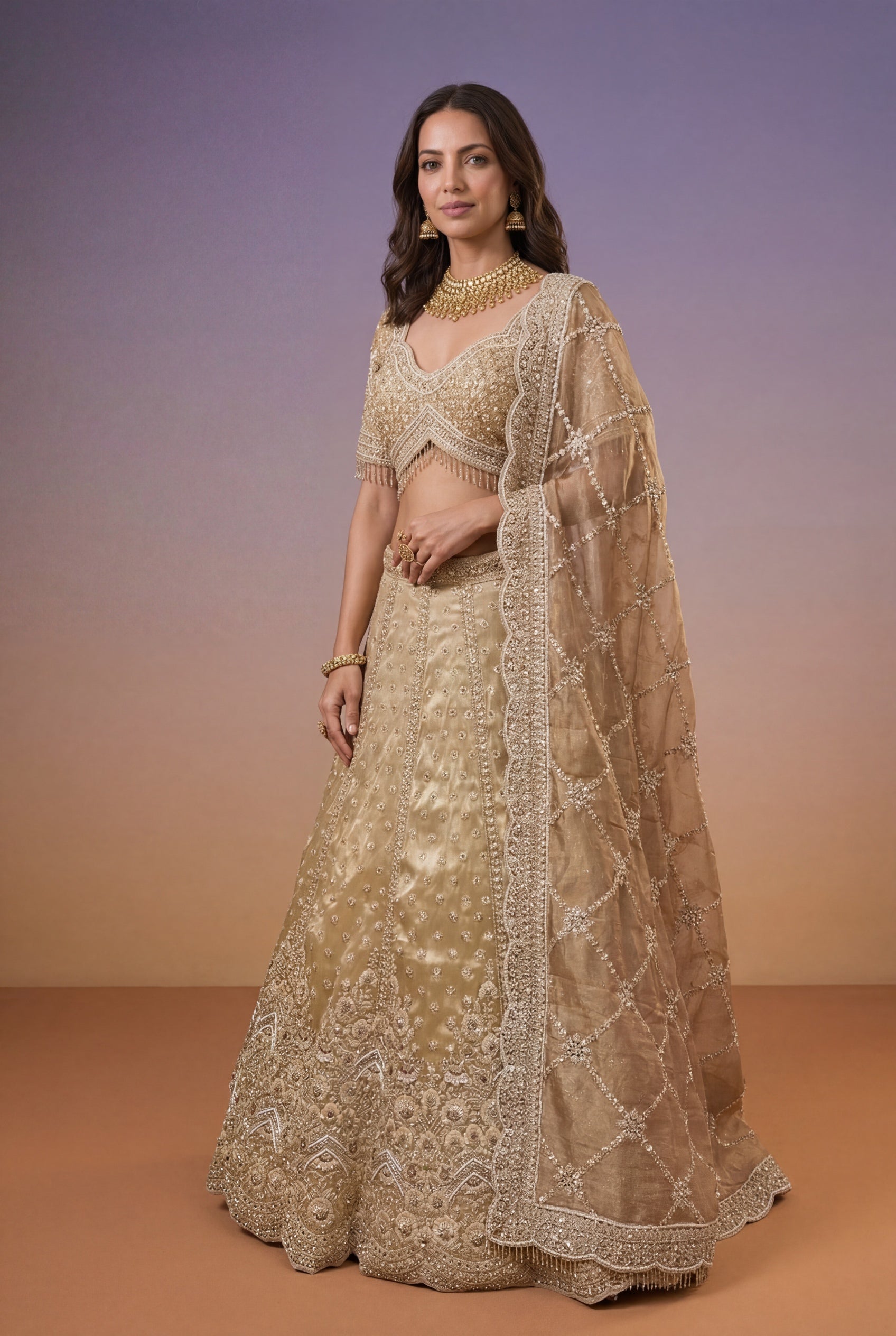 Gold Tissue Bridal Lehenga