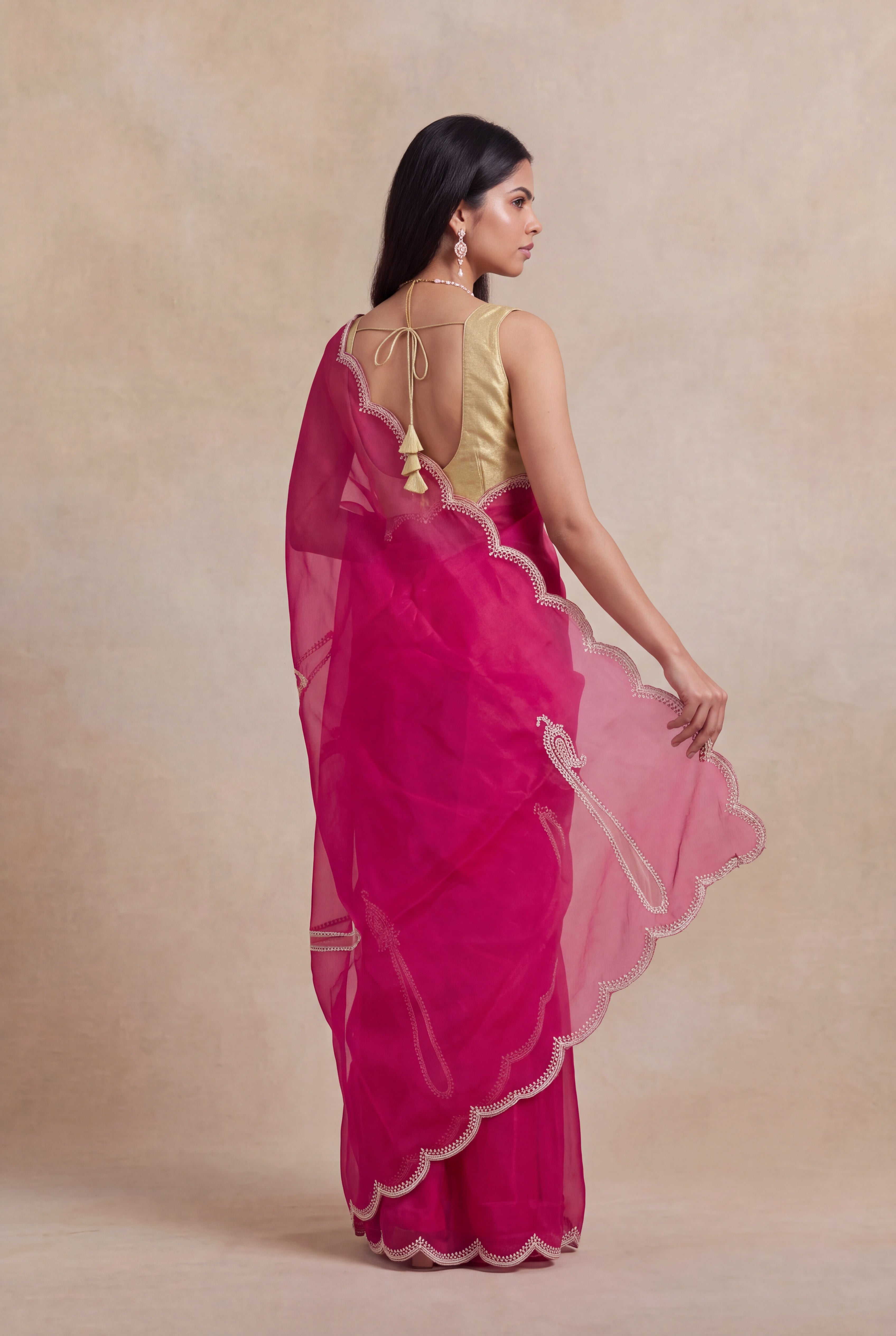 Pink Organza Saree with Aari Thread Work