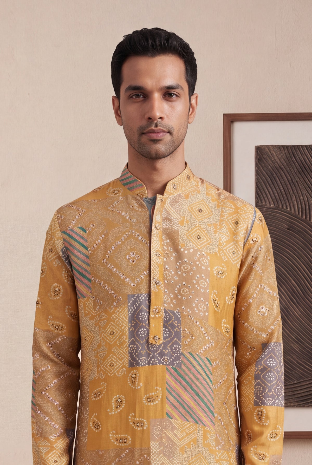 Mustard Yellow Chanderi Silk Kurta Set - Mokshaa