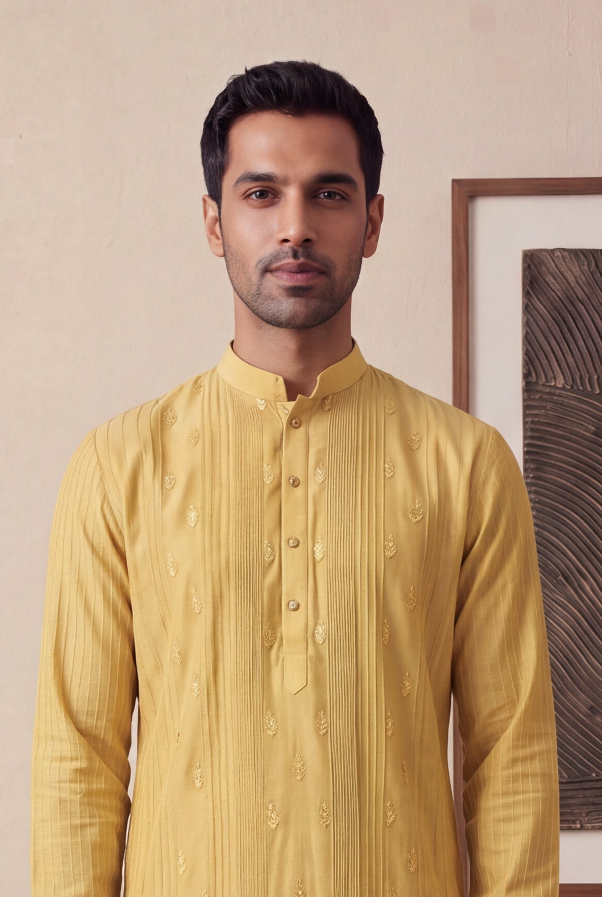 Mustard Yellow Silk Cotton Kurta Pant Set - Mokshaa