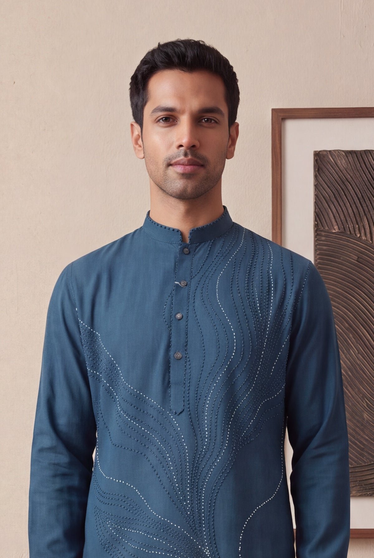 Blue Silk Cotton Kurta Pant Set - Mokshaa