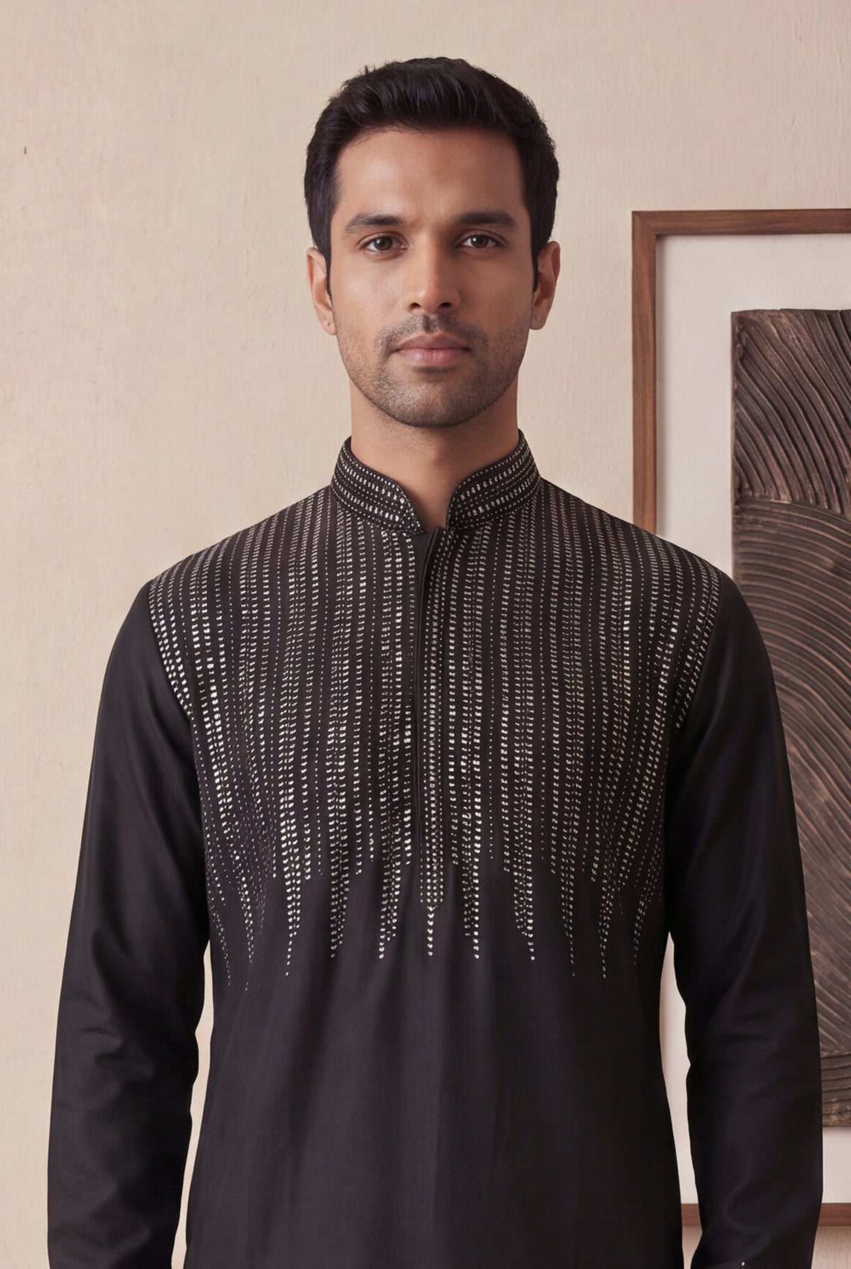 Black Nysa Silk Kurta Pant Set - Mokshaa