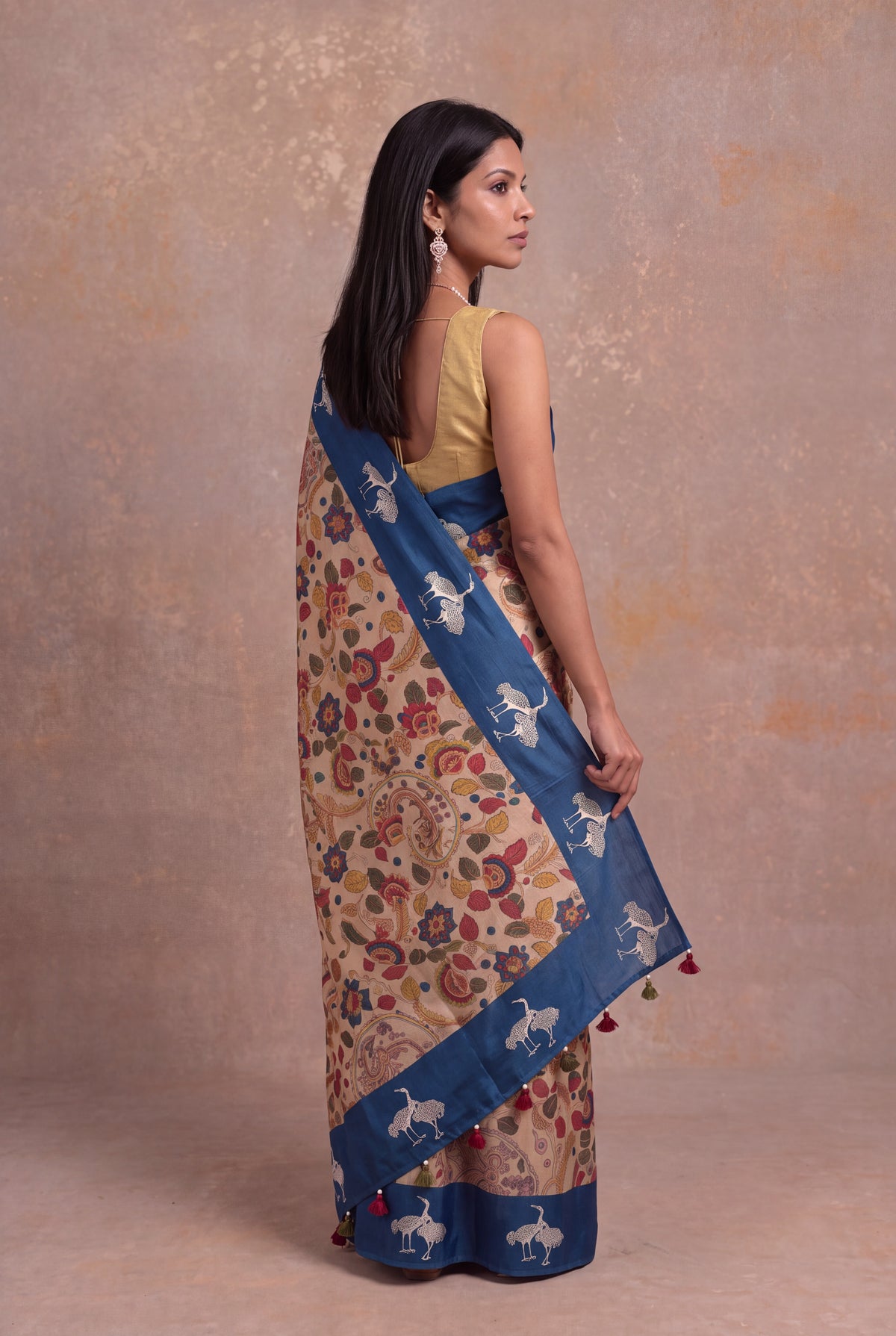 Off-White Tussar Silk Kalamkari Saree - Mokshaa