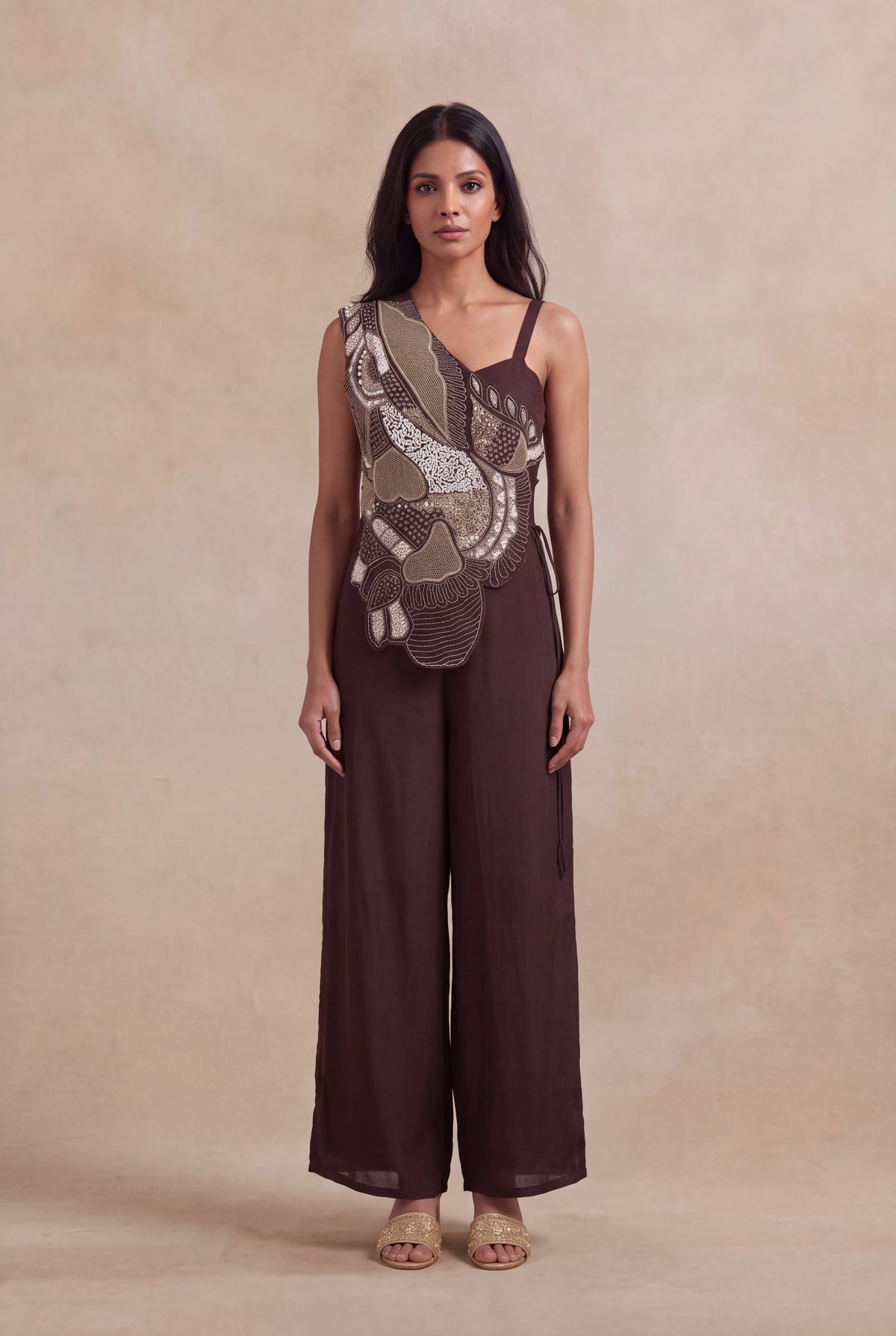 Chocolate Brown Crepe Jumpsuit - Mokshaa