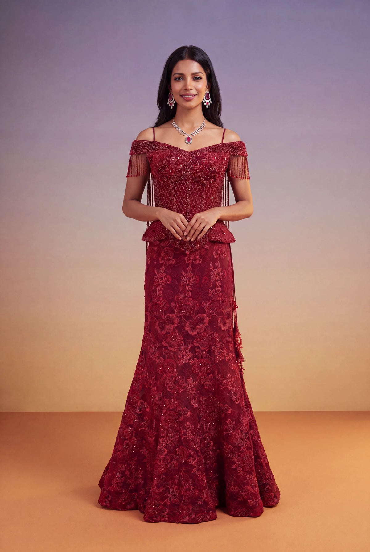 Red Indo-Western Corset Lehenga - Mokshaa