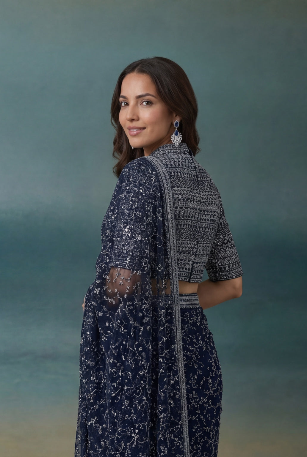 Navy Blue Net Saree